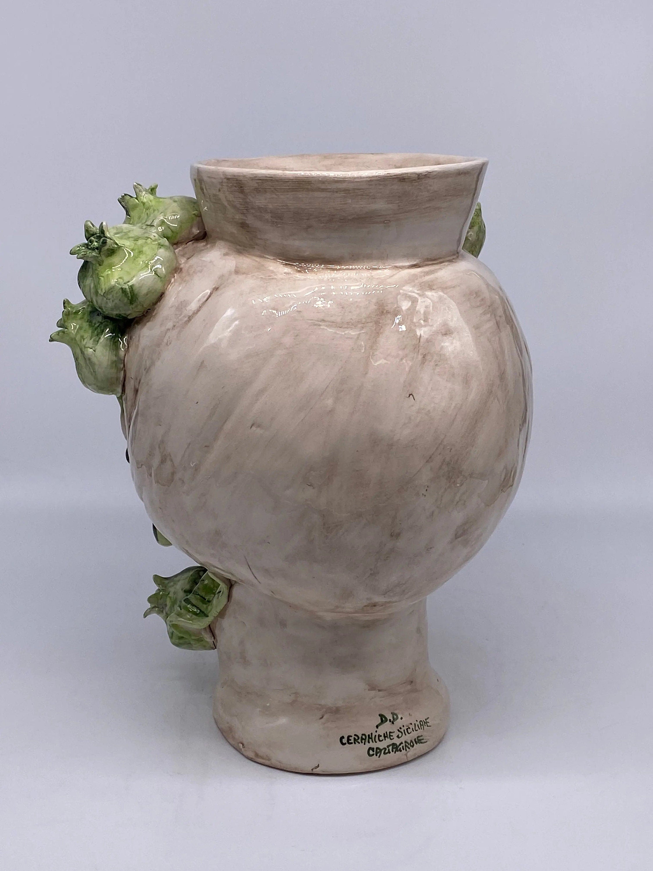 Teste di Moro Mediterraneo Ceramica Caltagirone cm H.29 L.22 Artigianale Bicolore Verde DD CERAMICHE SICILIANE