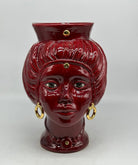 Teste di Moro Mediterraneo Ceramica Caltagirone cm H.29 L.22 Artigianale Bordeaux Oro - Regina - TESTA DI MORO