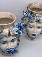 Teste di Moro Mediterraneo Ceramica Caltagirone cm H.29 L.22 Artigianale Bicolore Blu DD CERAMICHE SICILIANE