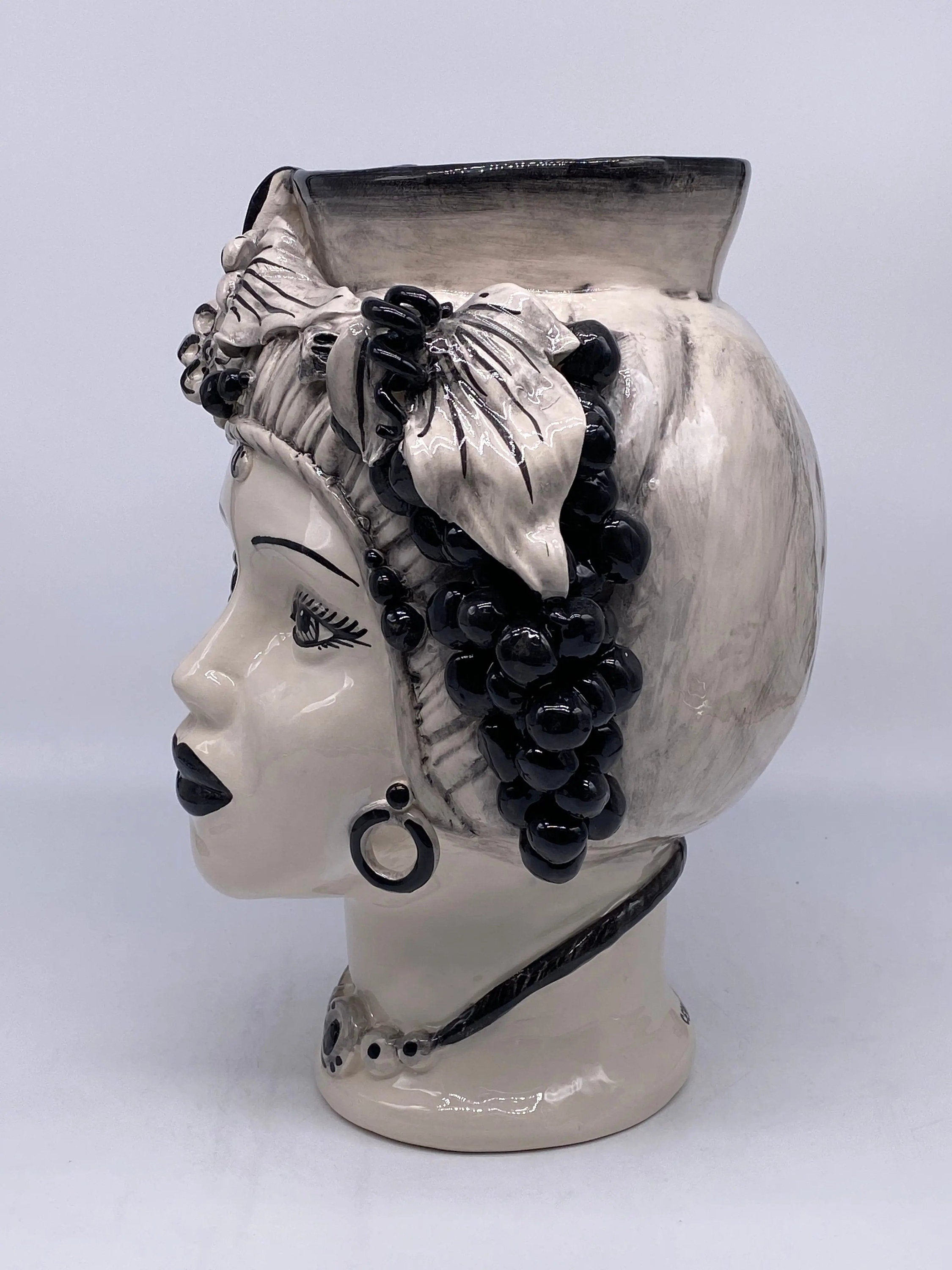 Teste di Moro Mediterraneo Ceramica Caltagirone cm H.29 L.22 Artigianale Bicolore Nero DD CERAMICHE SICILIANE