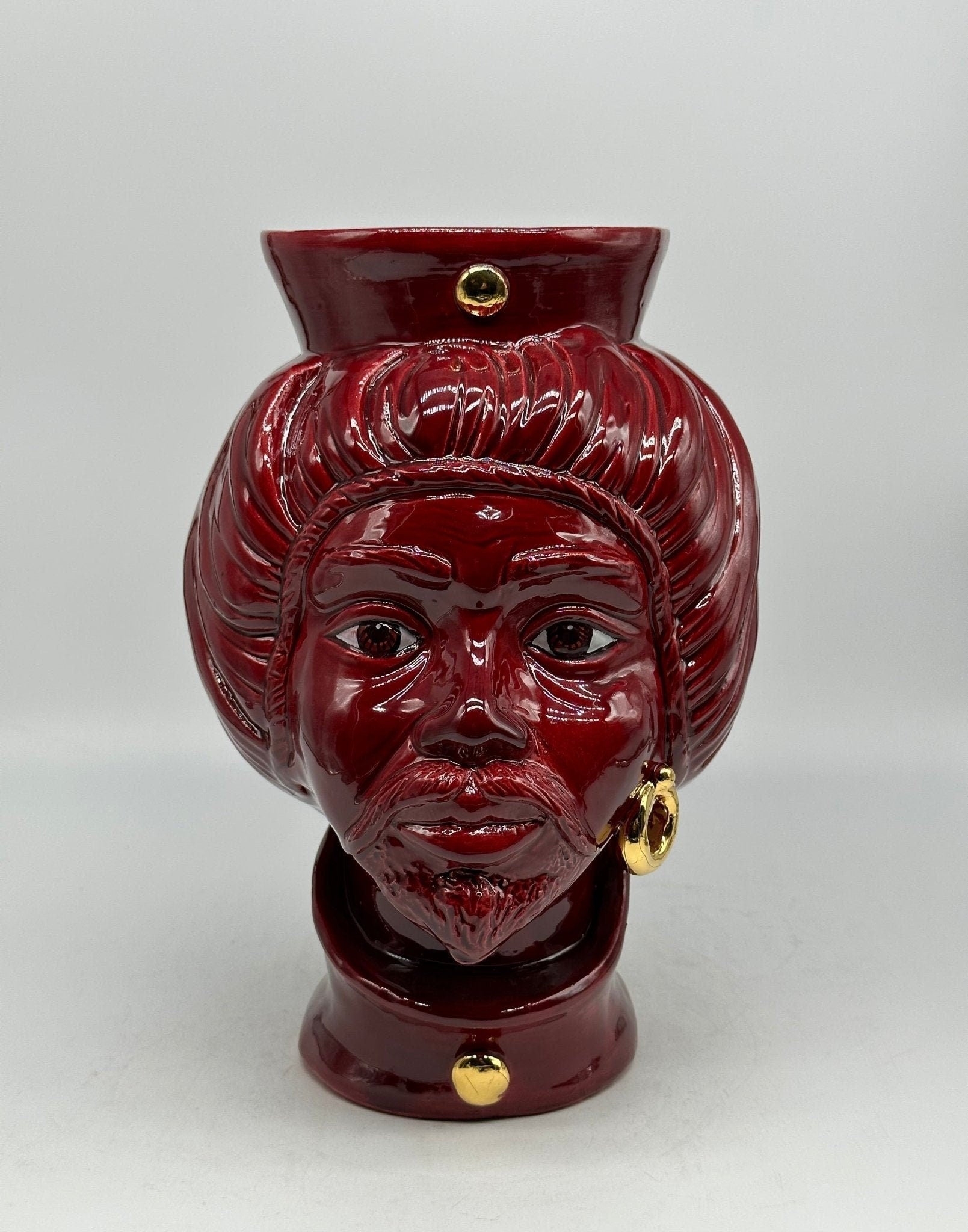 Teste di Moro Mediterraneo Ceramica Caltagirone cm H.29 L.22 Artigianale Bordeaux Oro - DD CERAMICHE SICILIANE