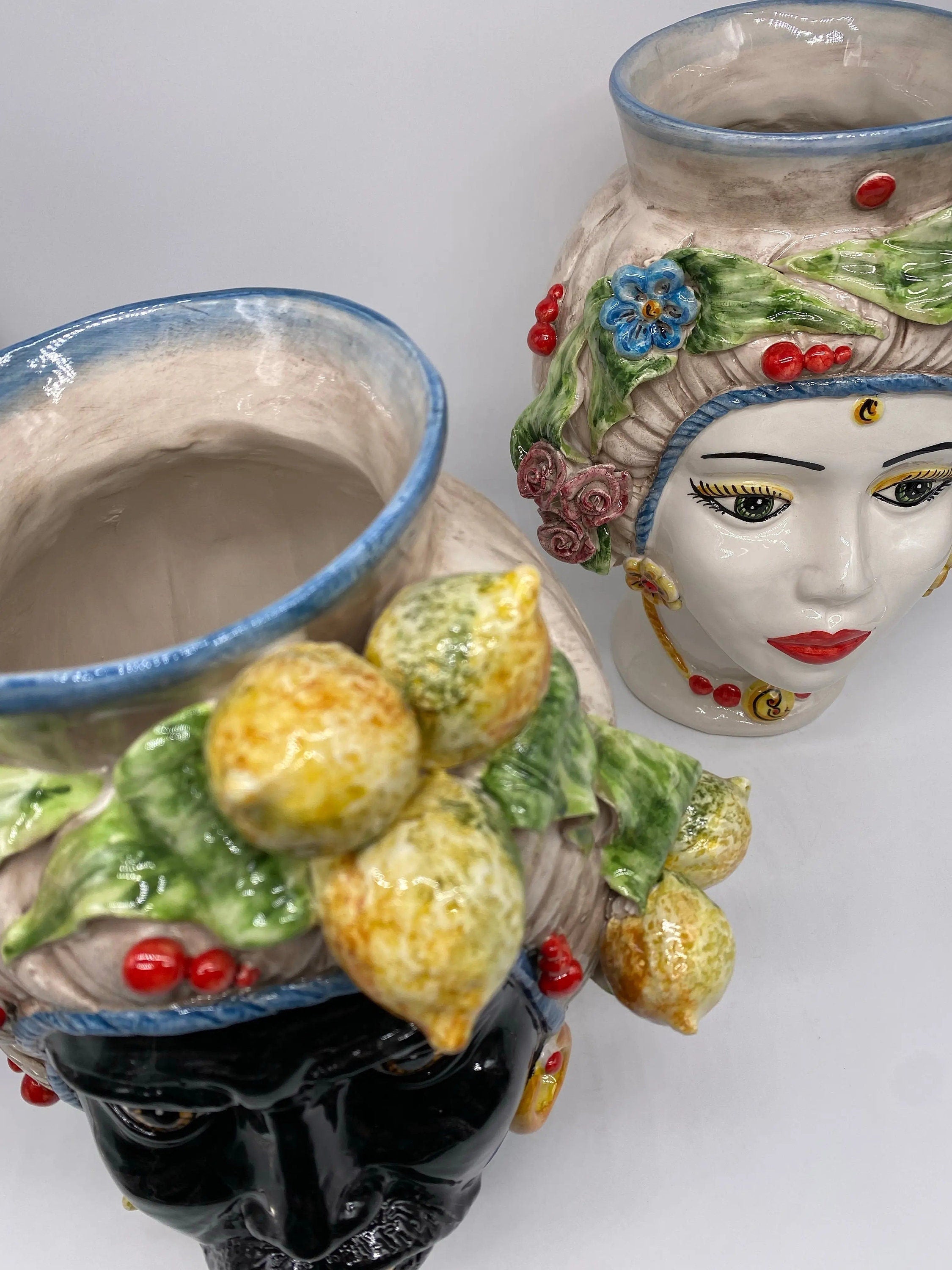 Teste di Moro Mediterraneo Colorata Ceramica Caltagirone cm H.29 L.22 Artigianale DD CERAMICHE SICILIANE