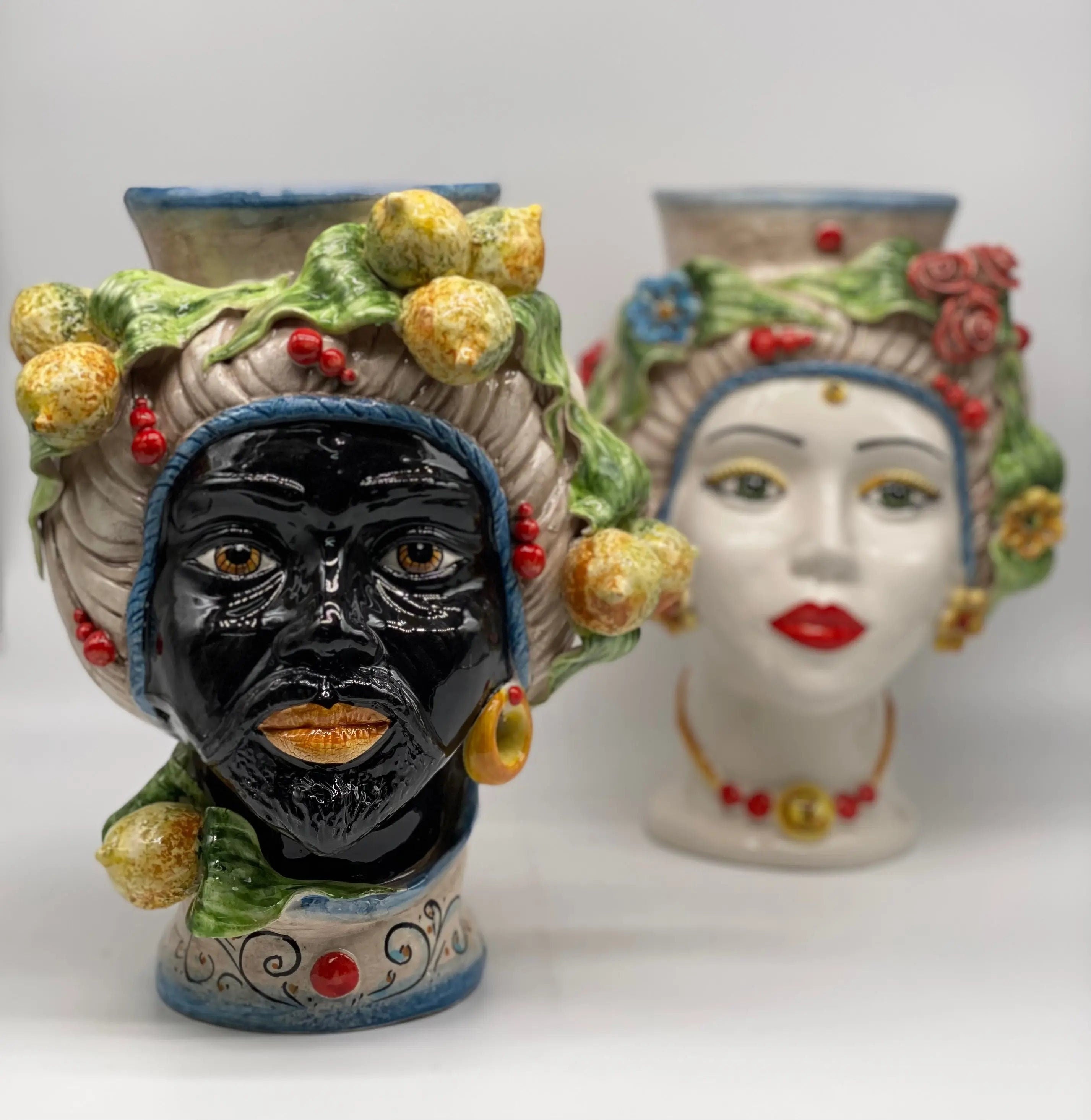 Teste di Moro Mediterraneo Colorata Ceramica Caltagirone cm H.29 L.22 Artigianale DD CERAMICHE SICILIANE