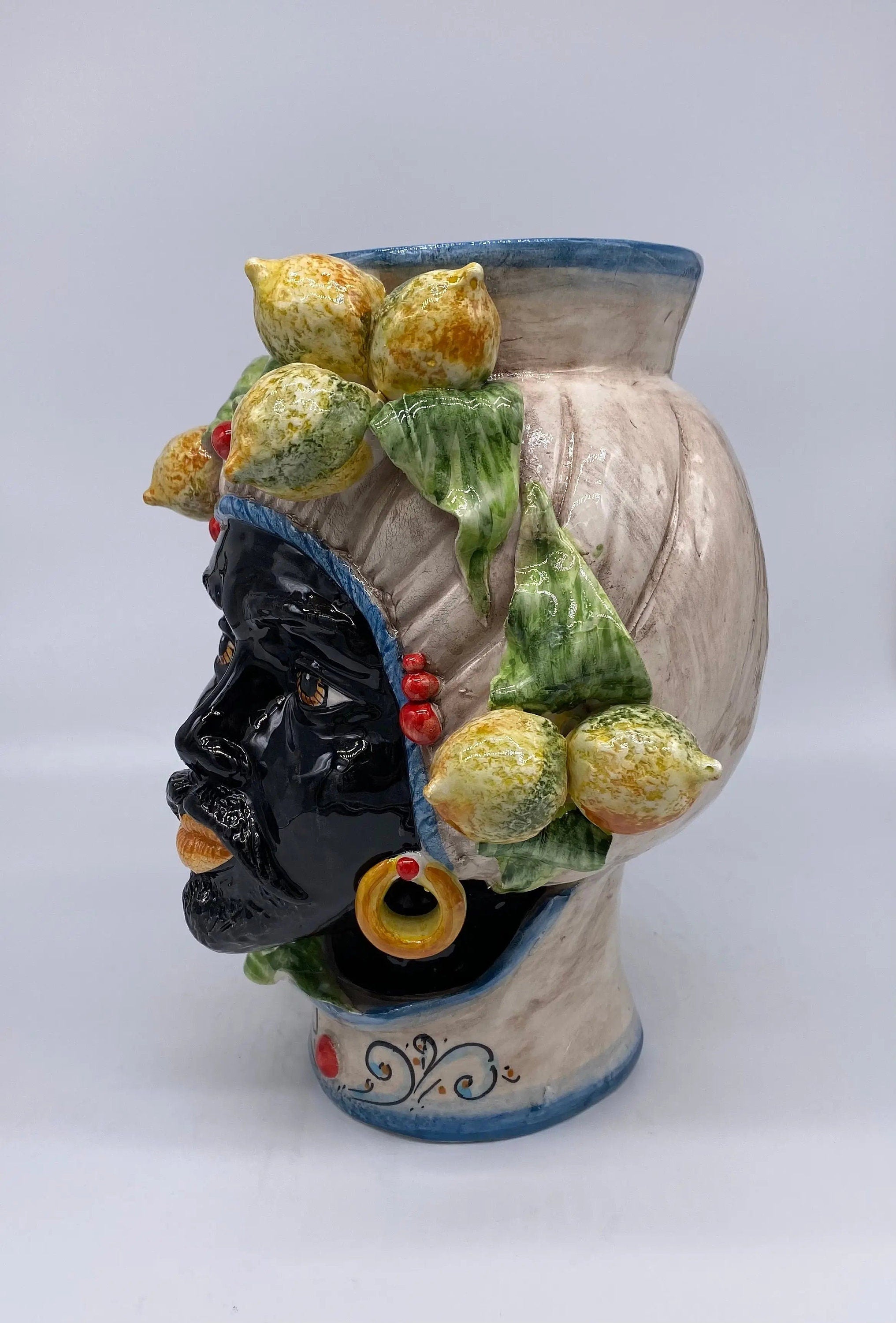 Teste di Moro Mediterraneo Colorata Ceramica Caltagirone cm H.29 L.22 Artigianale DD CERAMICHE SICILIANE