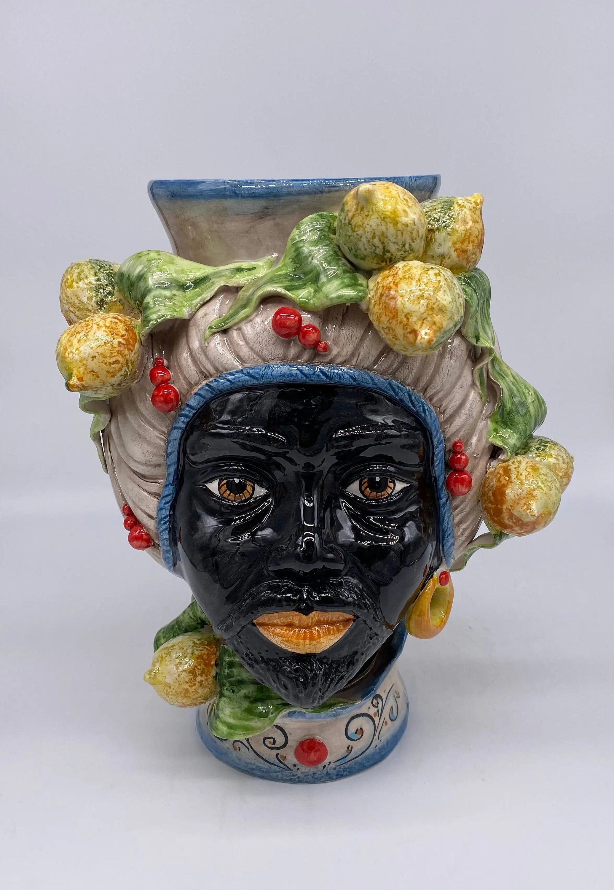 Teste di Moro Mediterraneo Colorata Ceramica Caltagirone cm H.29 L.22 Artigianale DD CERAMICHE SICILIANE