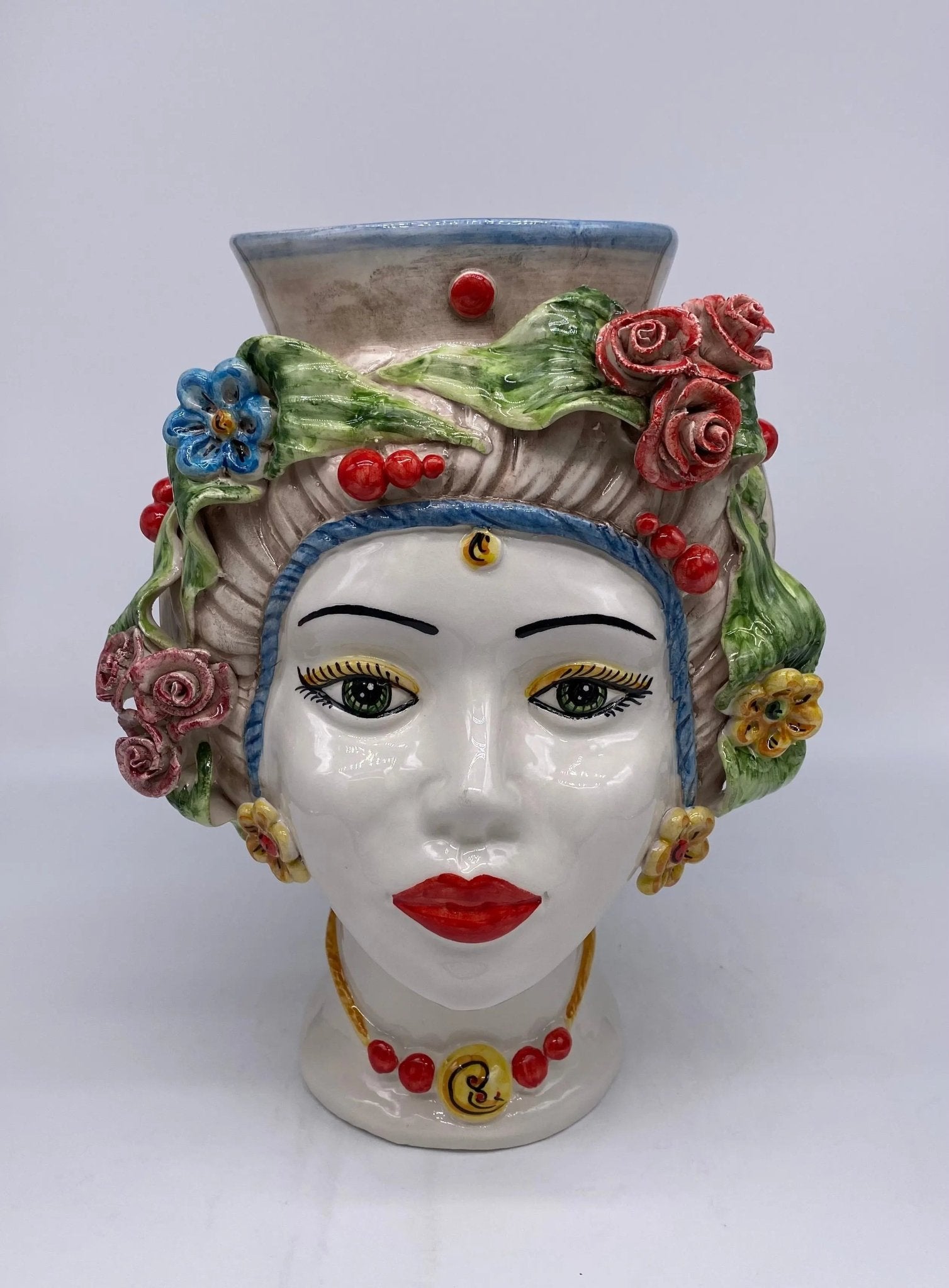Teste di Moro Mediterraneo Colorata Ceramica Caltagirone cm H.29 L.22 Artigianale - DD CERAMICHE SICILIANE