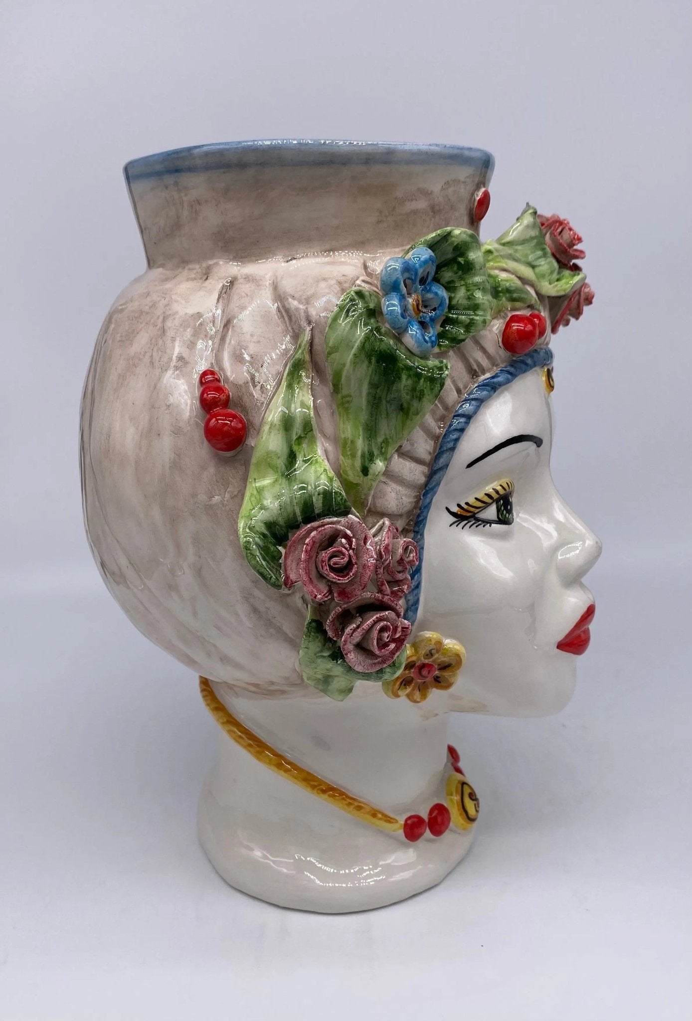 Teste di Moro Mediterraneo Colorata Ceramica Caltagirone cm H.29 L.22 Artigianale - DD CERAMICHE SICILIANE