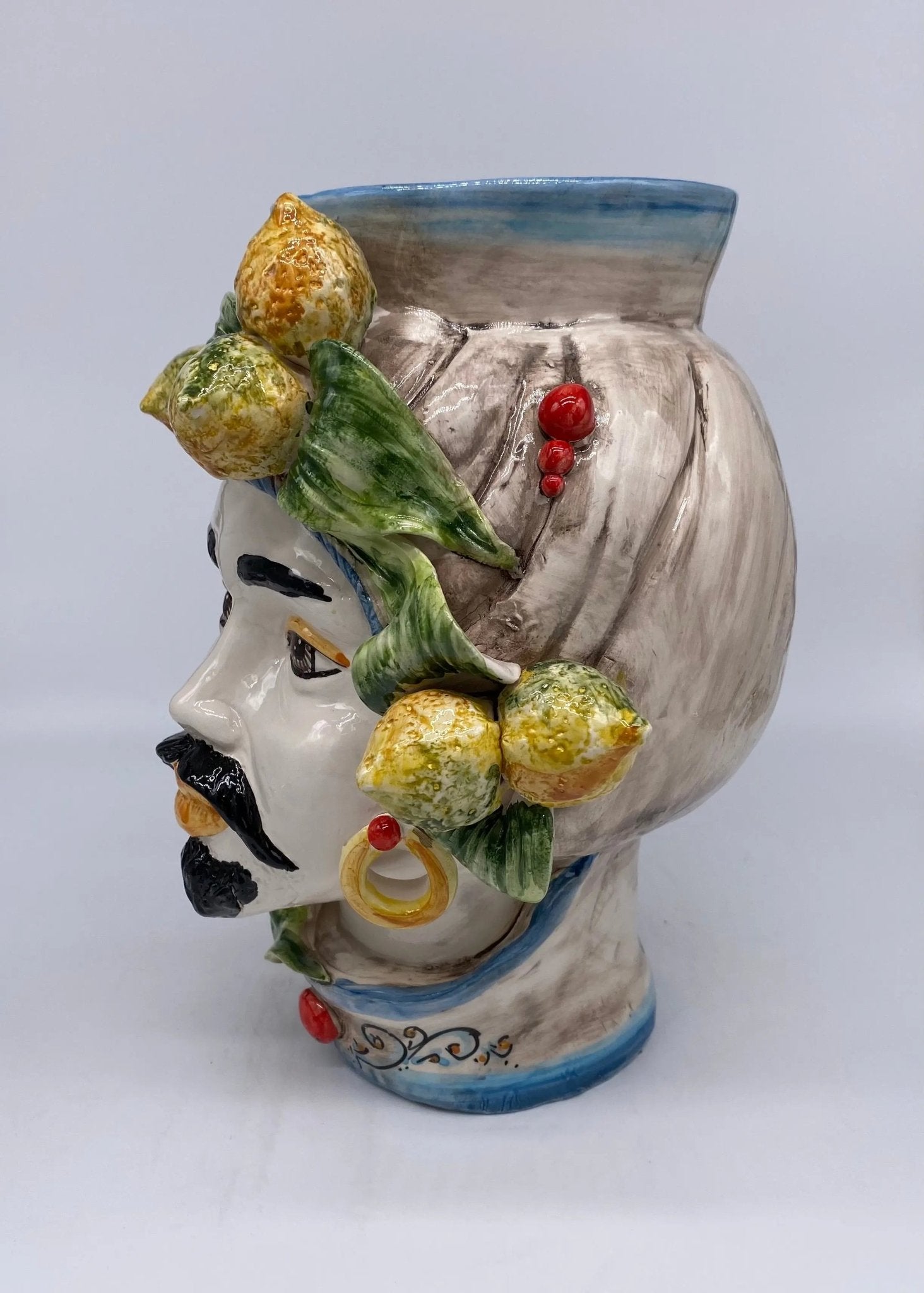 Teste di Moro Mediterraneo Colorata Ceramica Caltagirone cm H.29 L.22 Artigianale - DD CERAMICHE SICILIANE