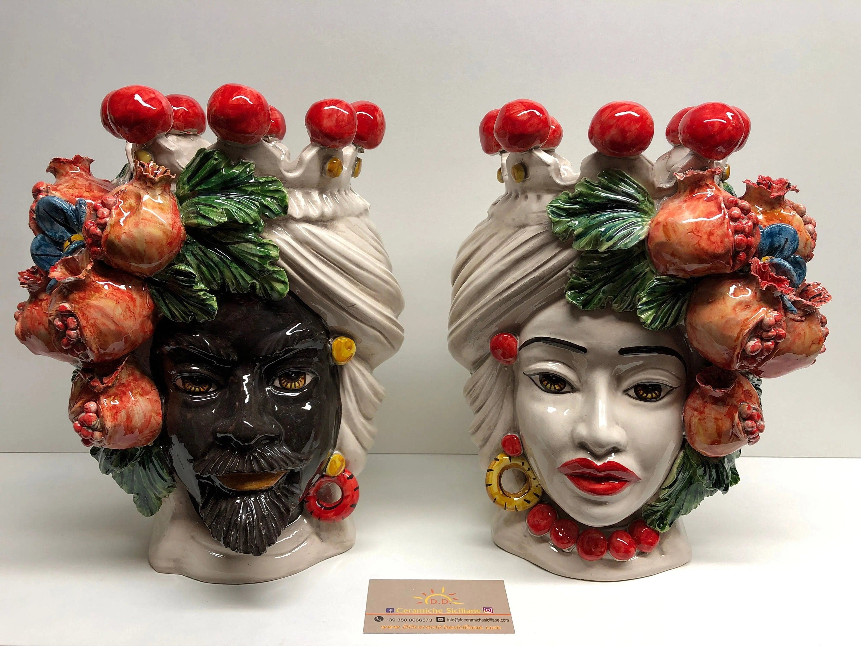 Teste di Moro Melograno Ceramica Caltagirone cm H.30 L.23 Artigianale DD CERAMICHE SICILIANE