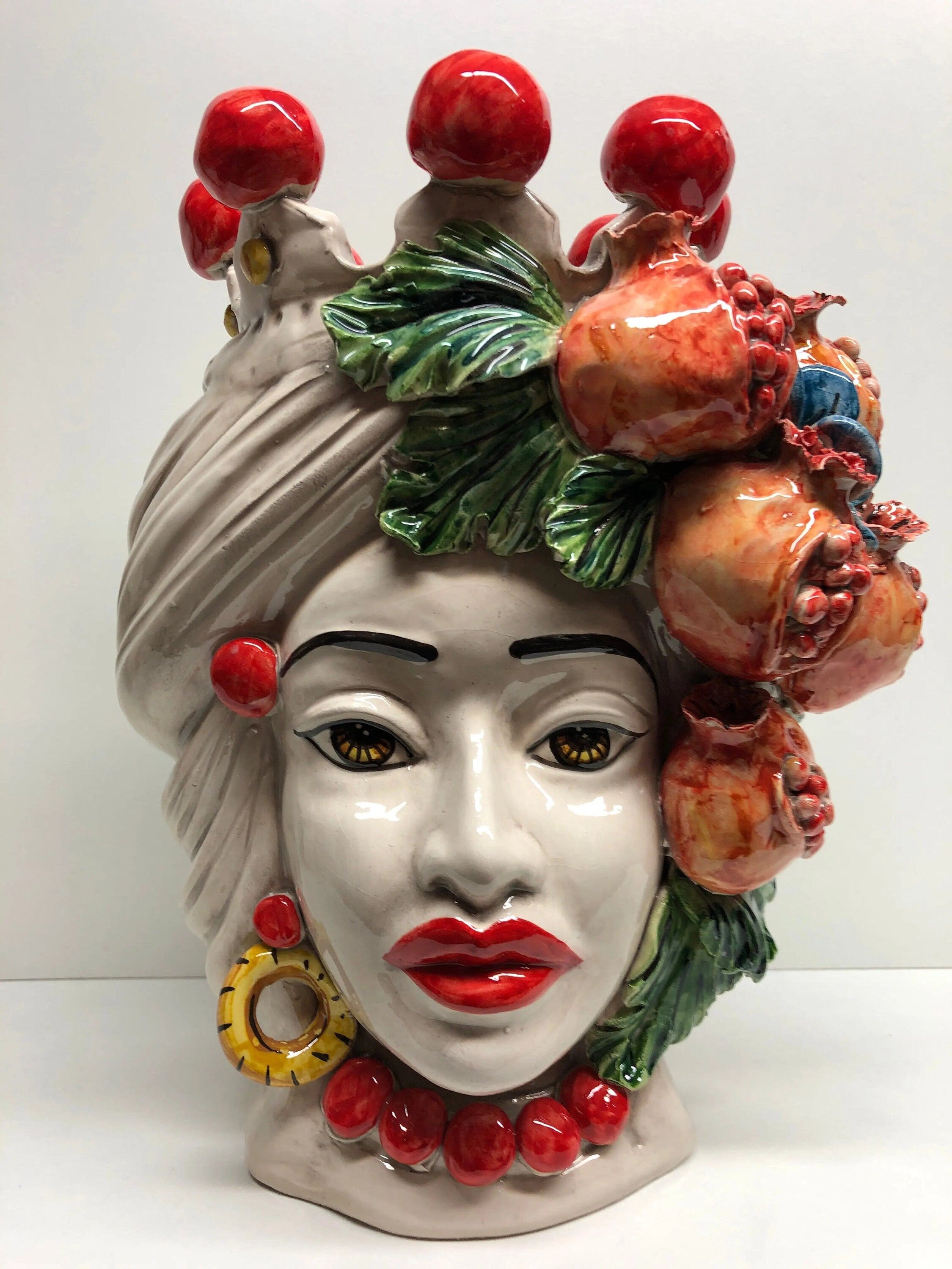 Teste di Moro Melograno Ceramica Caltagirone cm H.30 L.23 Artigianale DD CERAMICHE SICILIANE