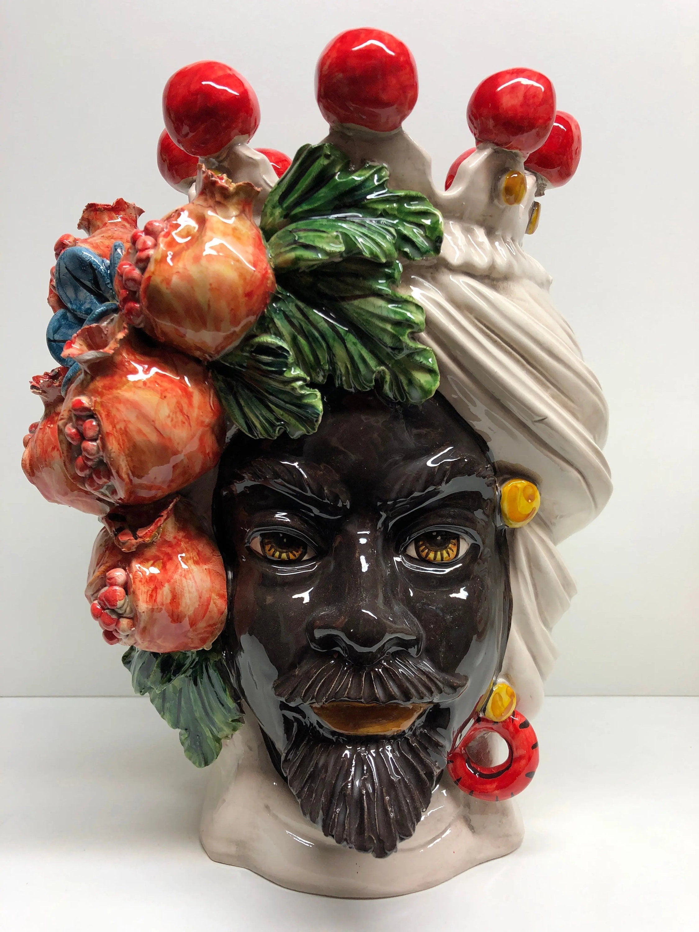 Teste di Moro Melograno Ceramica Caltagirone cm H.30 L.23 Artigianale DD CERAMICHE SICILIANE