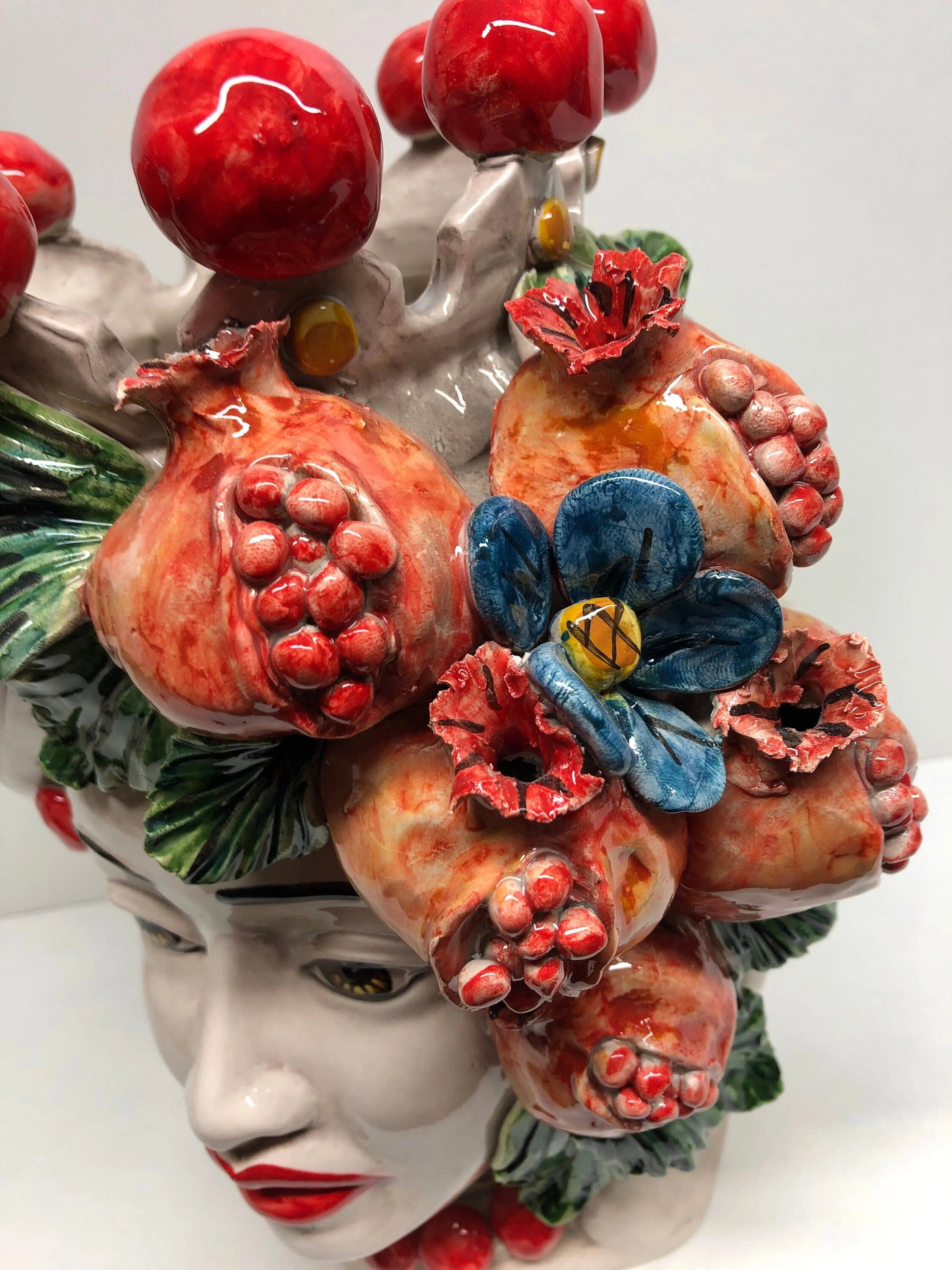 Teste di Moro Melograno Ceramica Caltagirone cm H.30 L.23 Artigianale DD CERAMICHE SICILIANE