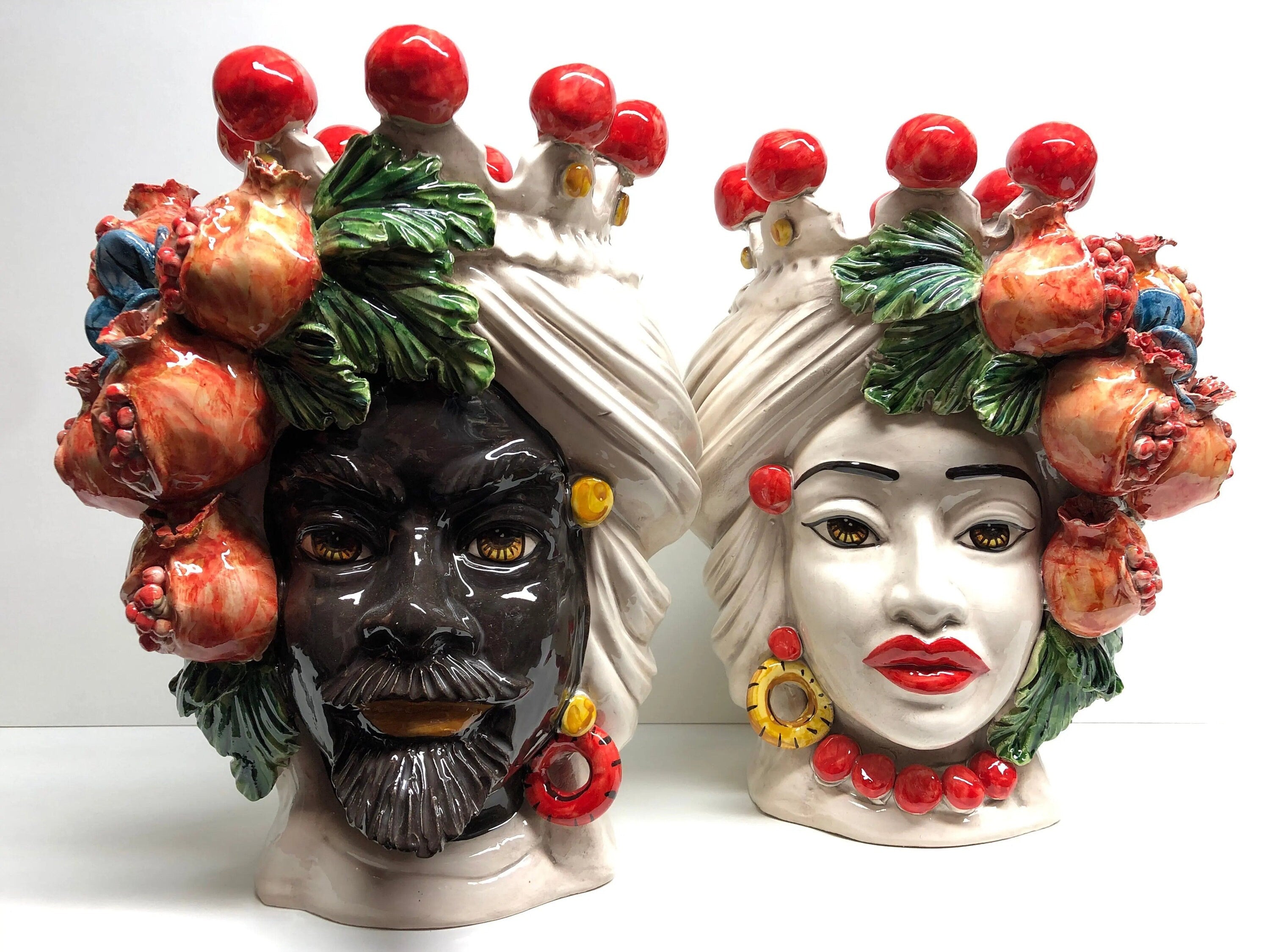 Teste di Moro Melograno Ceramica Caltagirone cm H.30 L.23 Artigianale DD CERAMICHE SICILIANE