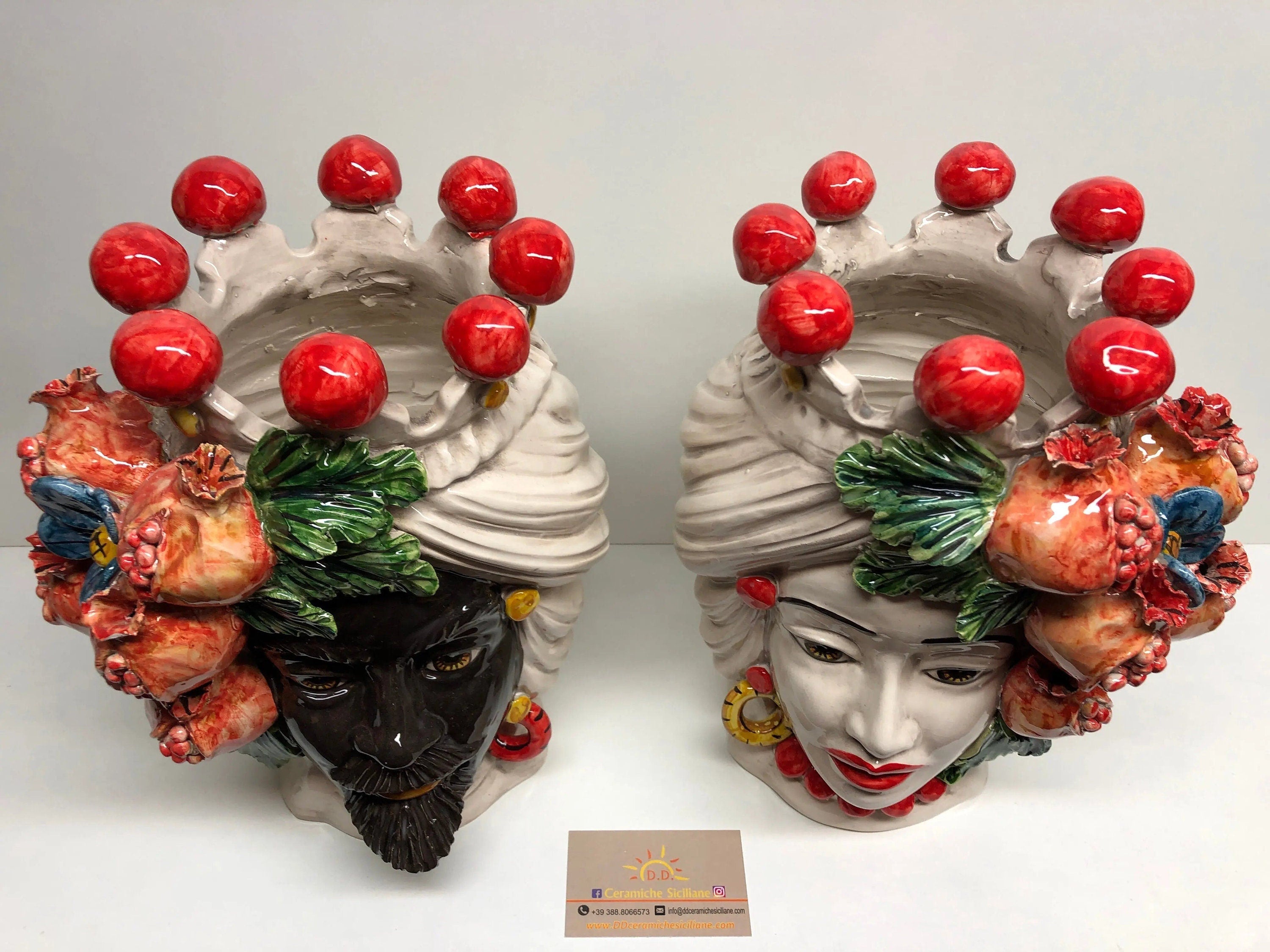 Teste di Moro Melograno Ceramica Caltagirone cm H.30 L.23 Artigianale DD CERAMICHE SICILIANE