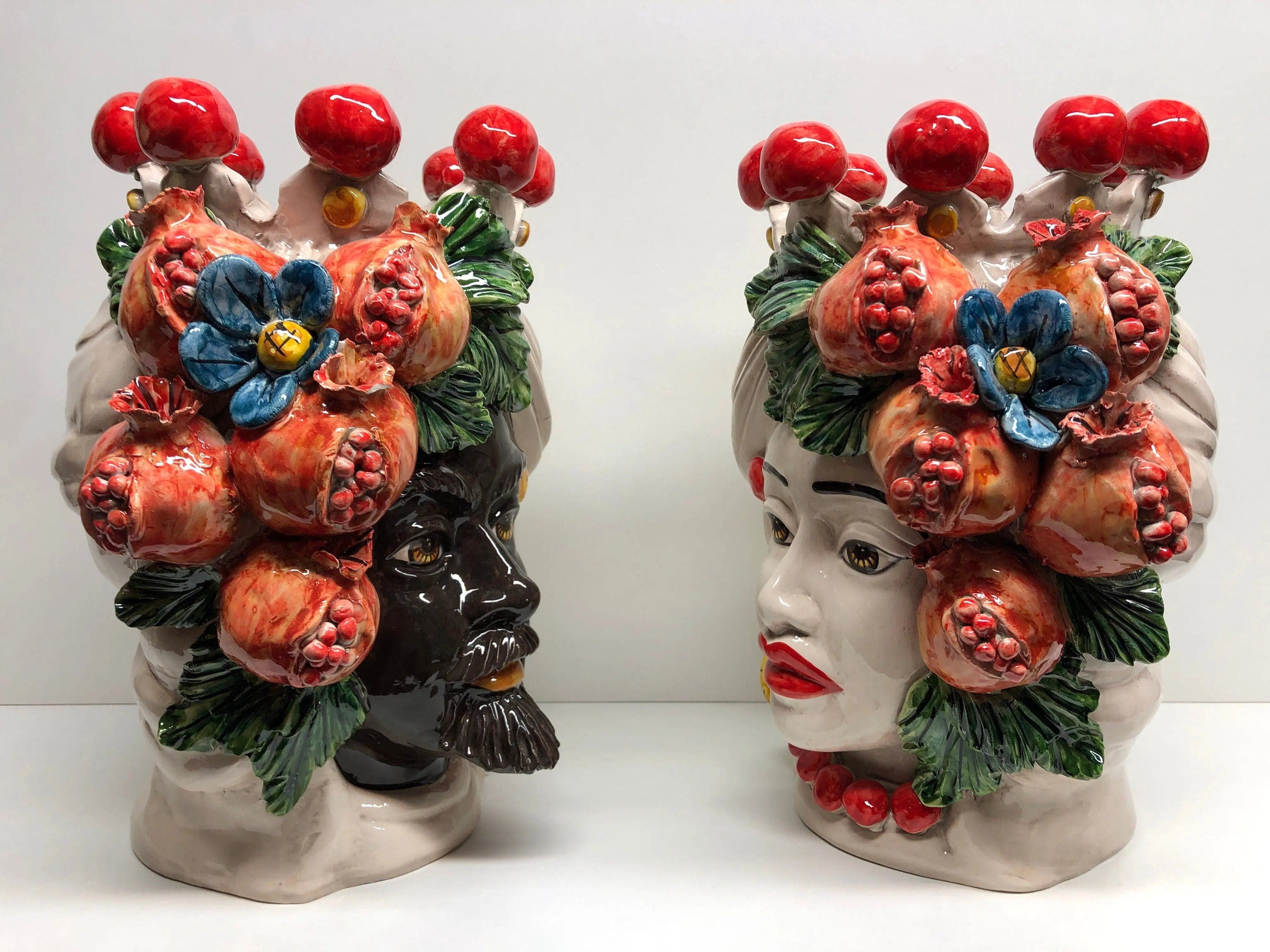 Teste di Moro Melograno Ceramica Caltagirone cm H.30 L.23 Artigianale DD CERAMICHE SICILIANE