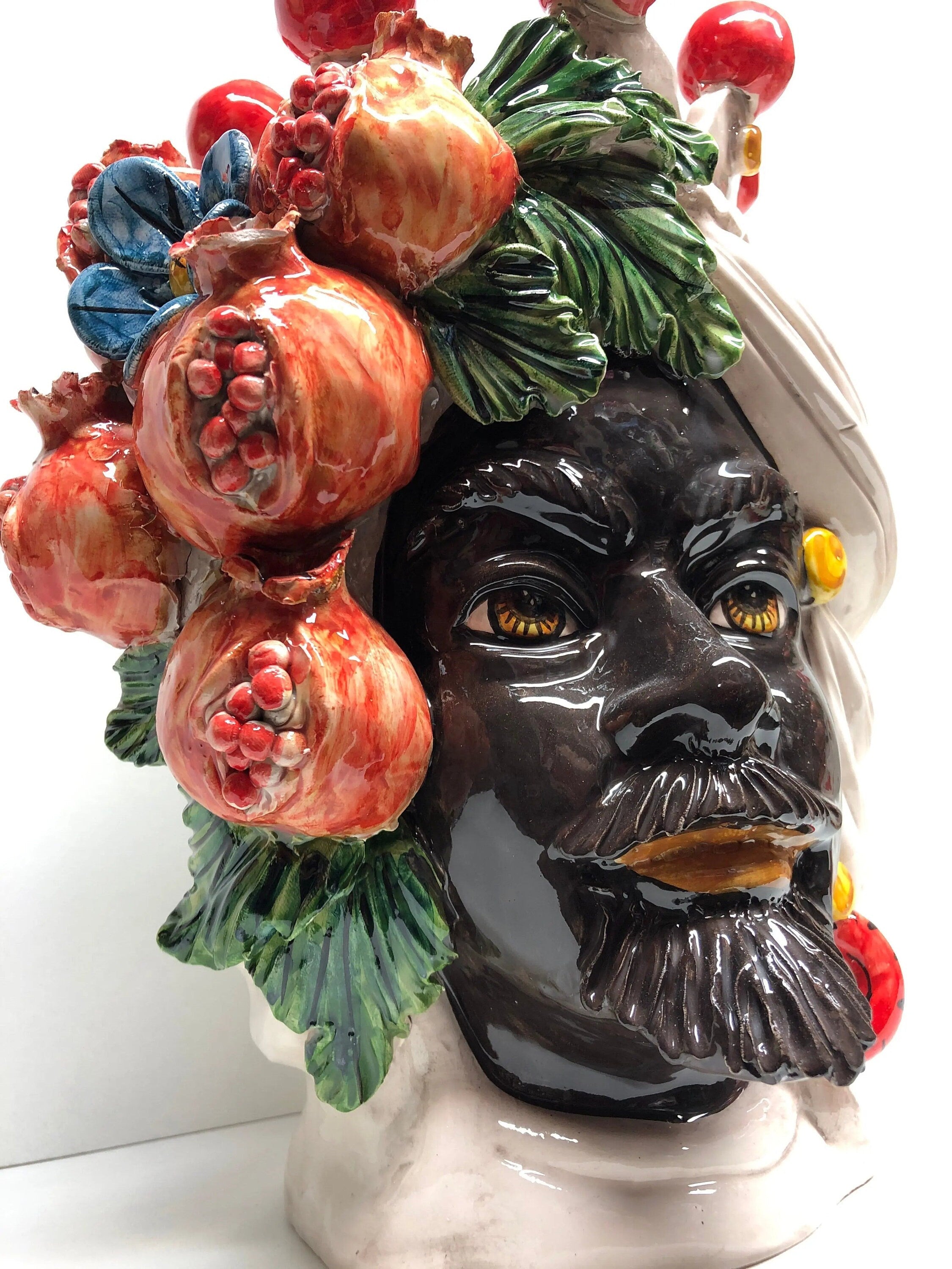 Teste di Moro Melograno Ceramica Caltagirone cm H.30 L.23 Artigianale DD CERAMICHE SICILIANE