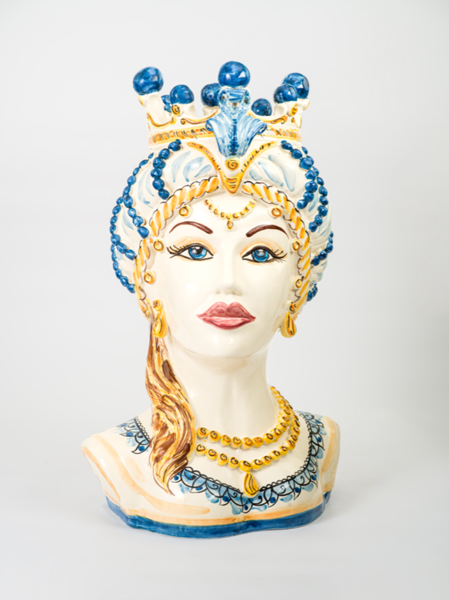 Teste di Moro Mezzobusto TDS Ceramica Caltagirone cm H.50 L.35 Artigianale Blu Donna TESTE DI MORO