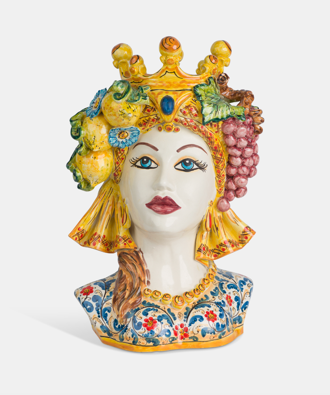 Teste di Moro Mezzobusto TDS Ceramica Caltagirone cm H.52 L.34 Artigianale Frutta Donna TESTE DI MORO