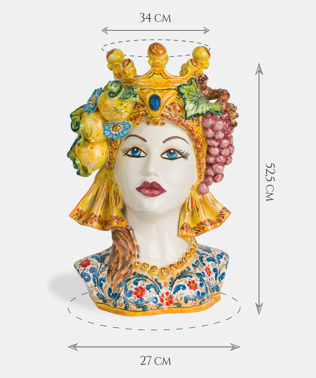 Teste di Moro Mezzobusto TDS Ceramica Caltagirone cm H.52 L.34 Artigianale Frutta TESTE DI MORO