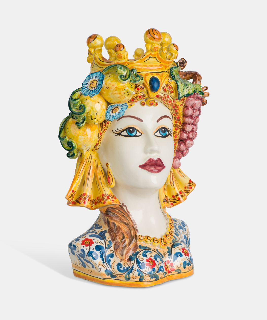 Teste di Moro Mezzobusto TDS Ceramica Caltagirone cm H.52 L.34 Artigianale Frutta TESTE DI MORO