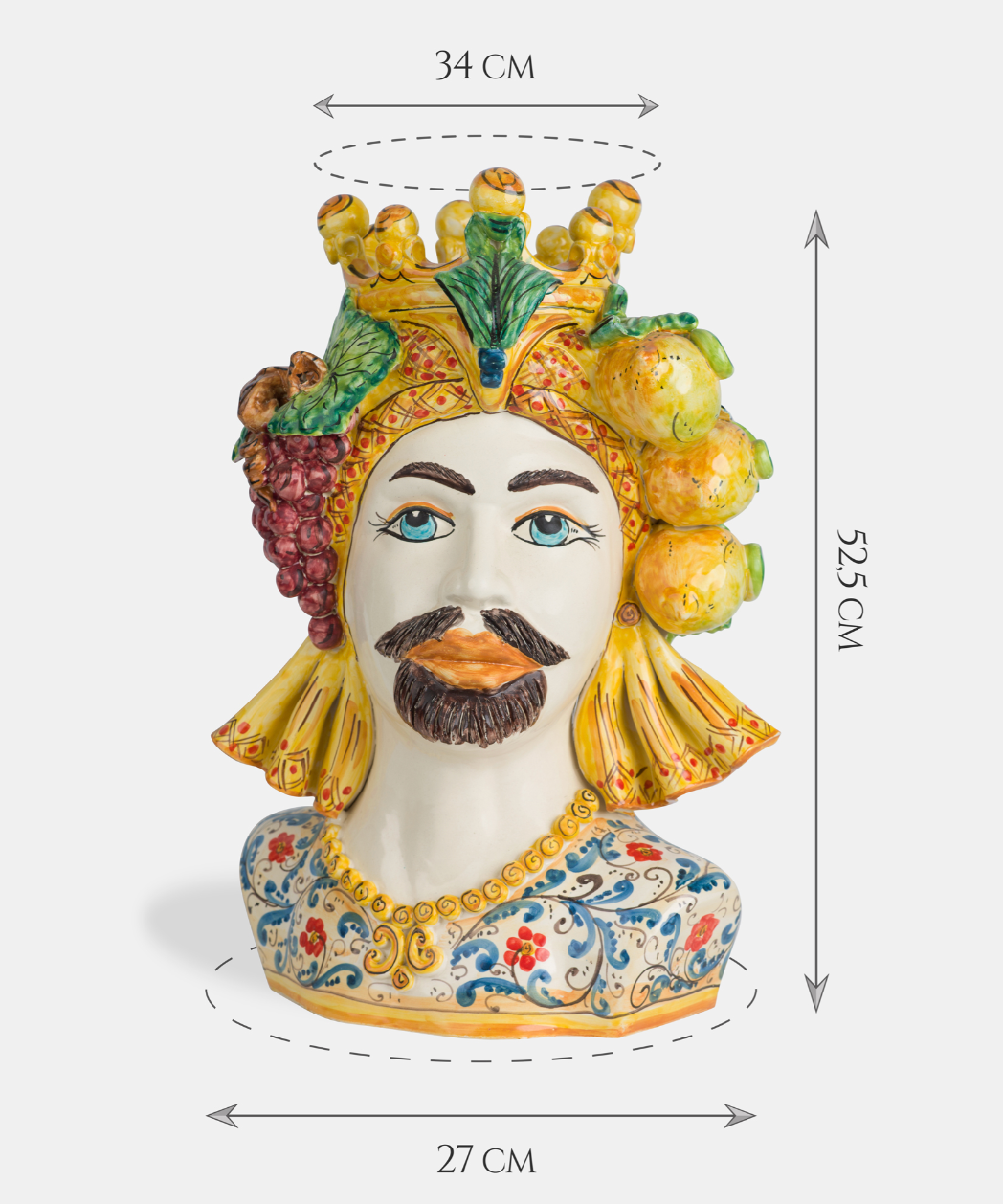 Teste di Moro Mezzobusto TDS Ceramica Caltagirone cm H.52 L.34 Artigianale Frutta TESTE DI MORO