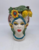 Teste di Moro Moresca Ceramica Caltagirone cm H.20 L.12 Artigianale Turbante Barocco Fiori Limoni DD CERAMICHE SICILIANE