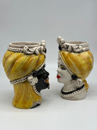 Teste di Moro Moresca Ceramica Caltagirone cm H.20 L.12 Artigianale Turbante Ocra - TESTE DI MORO