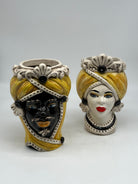 Teste di Moro Moresca Ceramica Caltagirone cm H.20 L.12 Artigianale Turbante Ocra - TESTE DI MORO