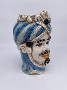 Teste di Moro Moresca Ceramica Caltagirone cm H.20 L.12 Artigianale Turbante Azzurro - DD CERAMICHE SICILIANE