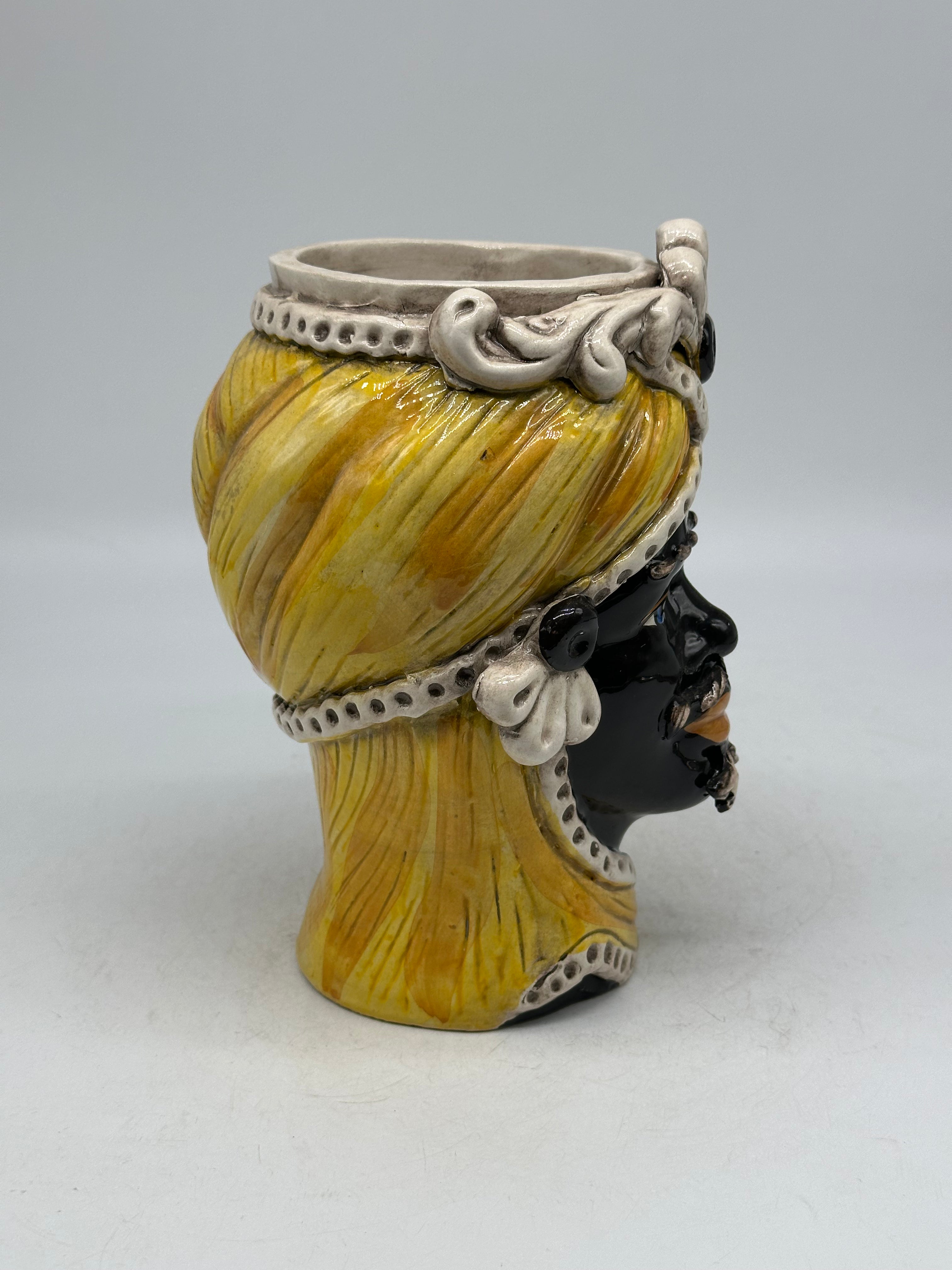 Teste di Moro Moresca Ceramica Caltagirone cm H.20 L.12 Artigianale Turbante Ocra - TESTE DI MORO