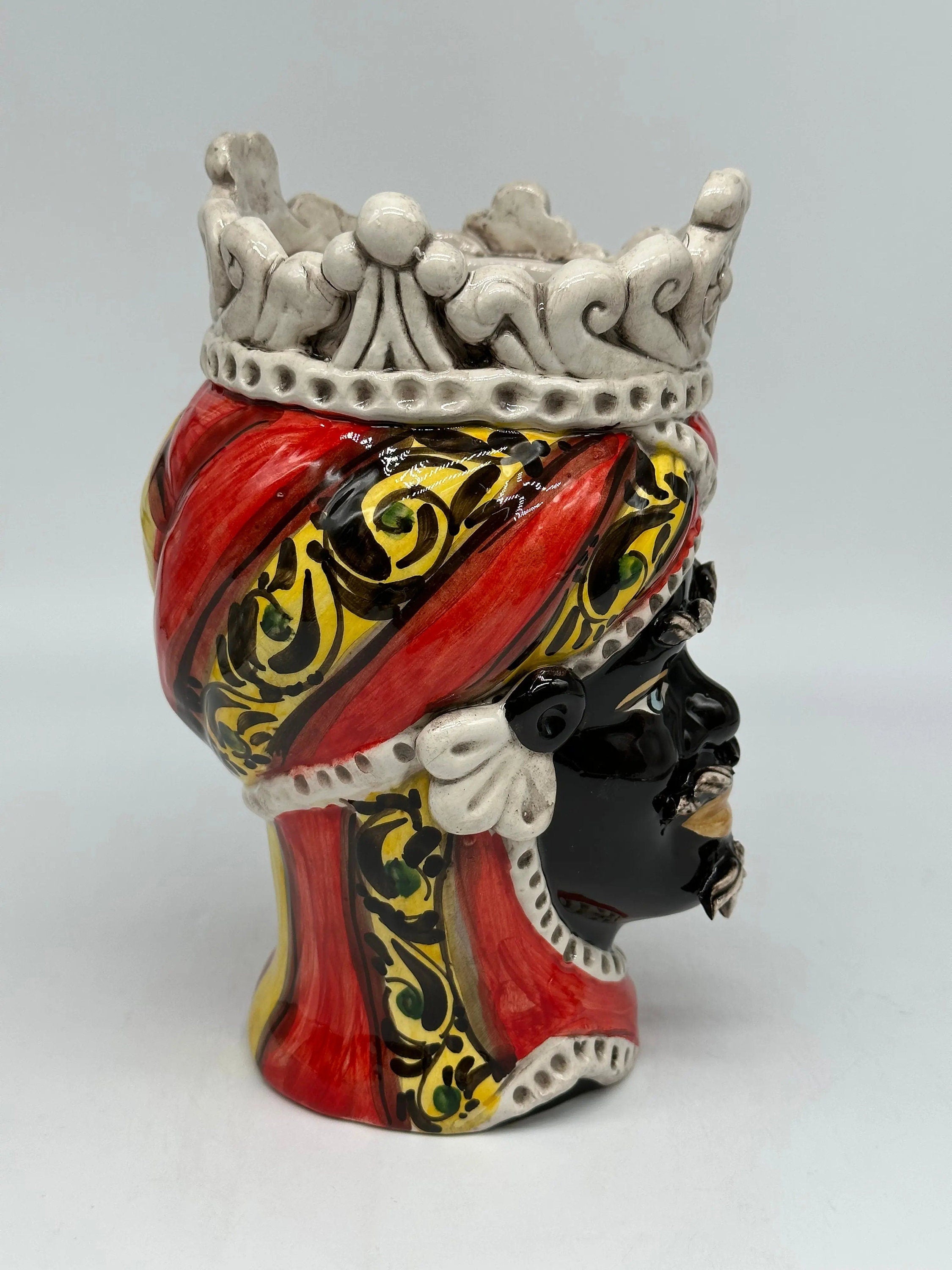 Teste di Moro Moresca Ceramica Caltagirone cm H.22 L.13 Artigianale Decorazione 2020 Rosso DD CERAMICHE SICILIANE