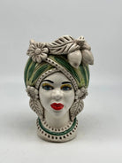 Teste di Moro Moresca Ceramica Caltagirone cm H.22 L.13 Artigianale Turbante Verde - Regina - TESTA DI MORO