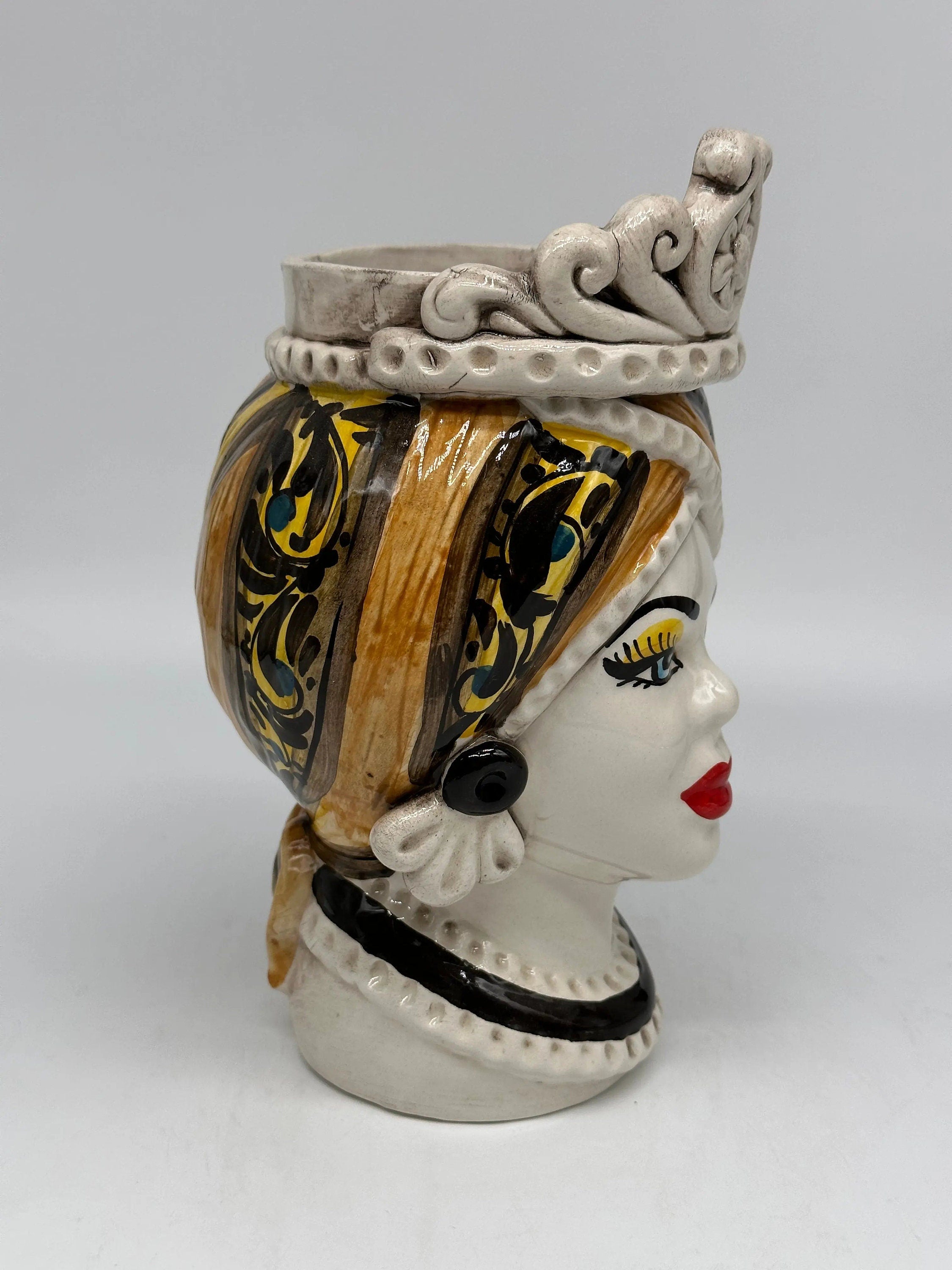 Teste di Moro Moresca Ceramica Caltagirone cm H.22 L.13 Artigianale Decorazione 2020 Arancio DD CERAMICHE SICILIANE