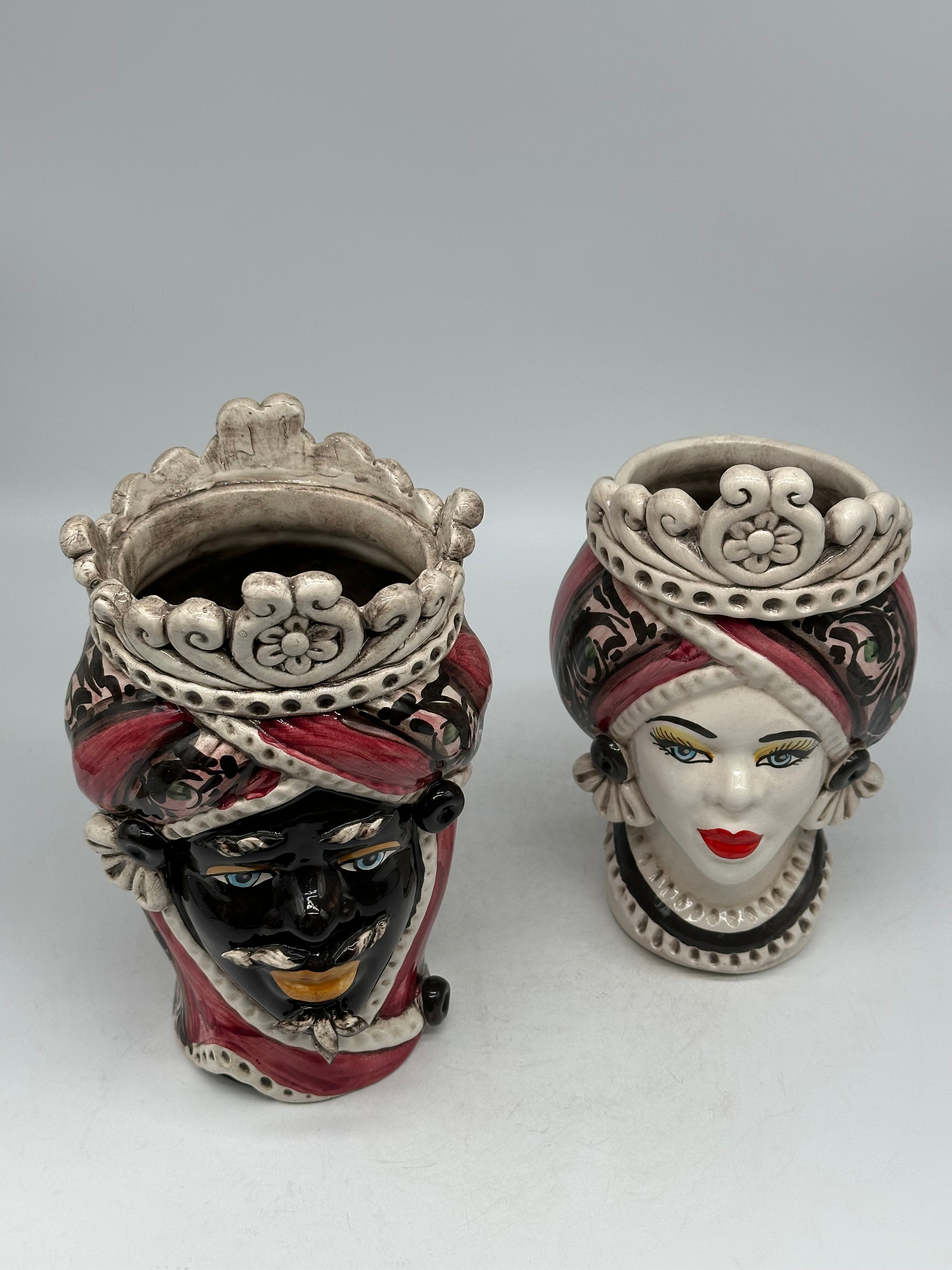 Teste di Moro Moresca Ceramica Caltagirone cm H.22 L.13 Artigianale Decorazione 2020 Rosa - TESTE DI MORO