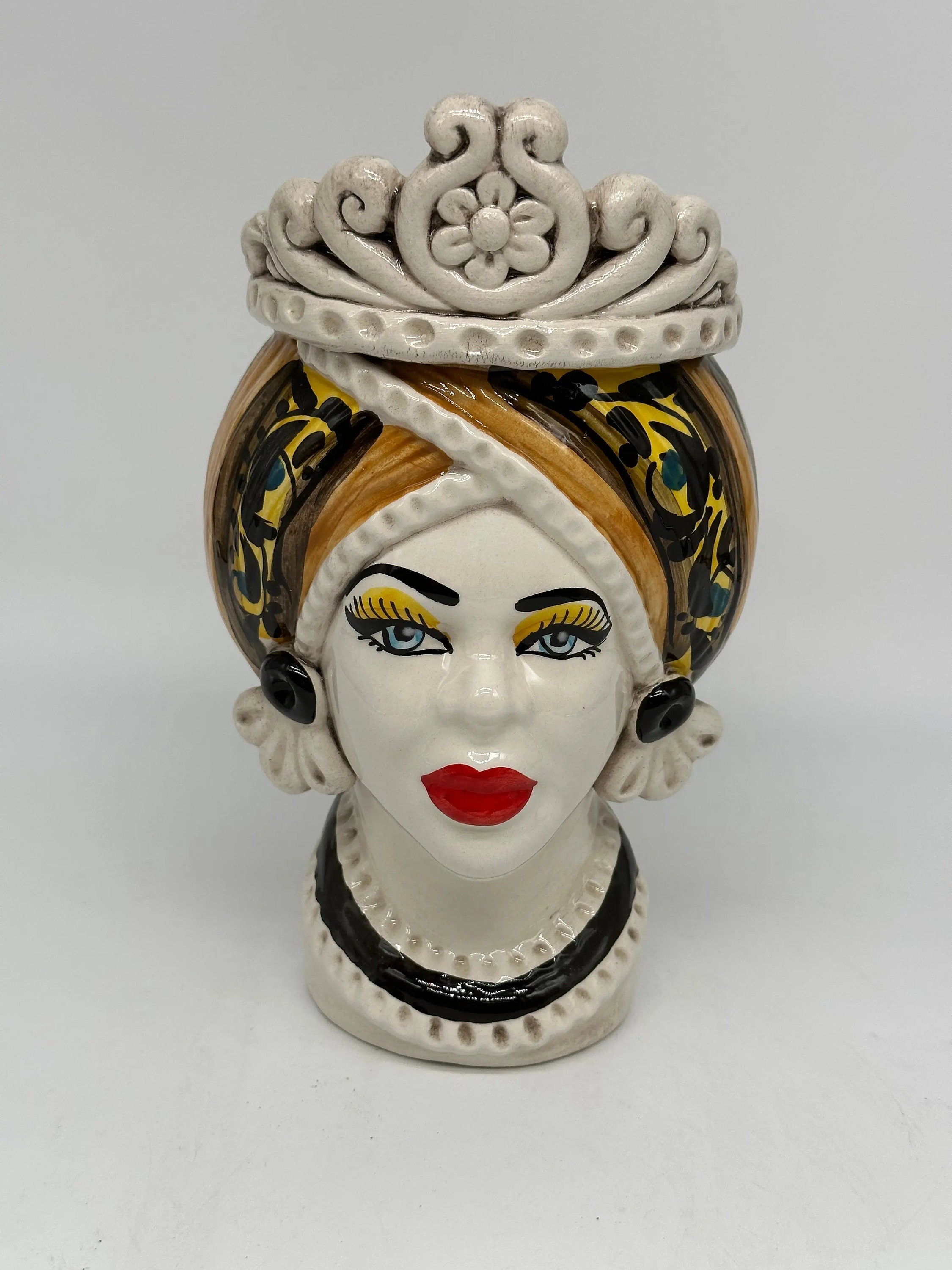 Teste di Moro Moresca Ceramica Caltagirone cm H.22 L.13 Artigianale Decorazione 2020 Arancio DD CERAMICHE SICILIANE