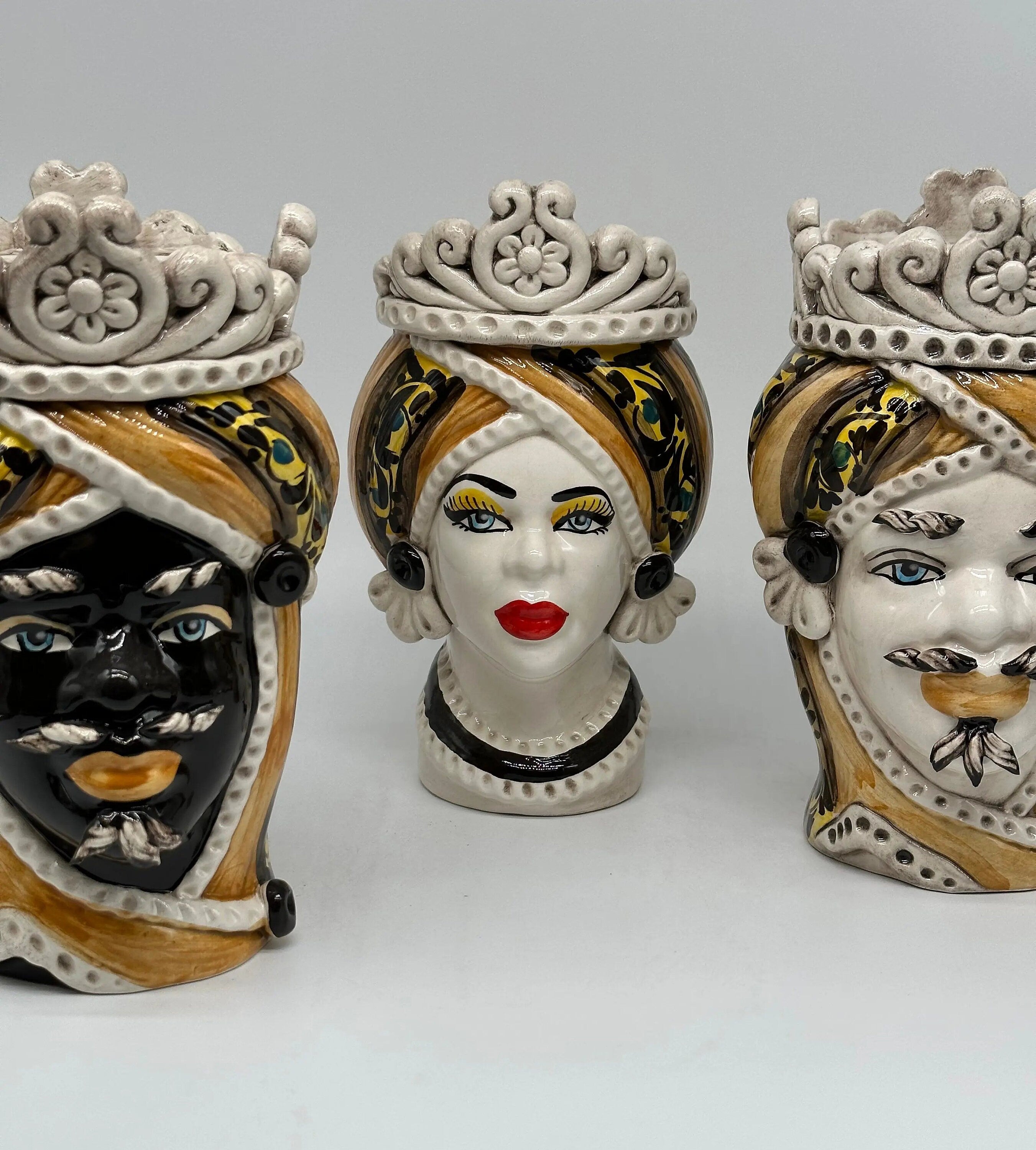 Teste di Moro Moresca Ceramica Caltagirone cm H.22 L.13 Artigianale Decorazione 2020 Arancio DD CERAMICHE SICILIANE