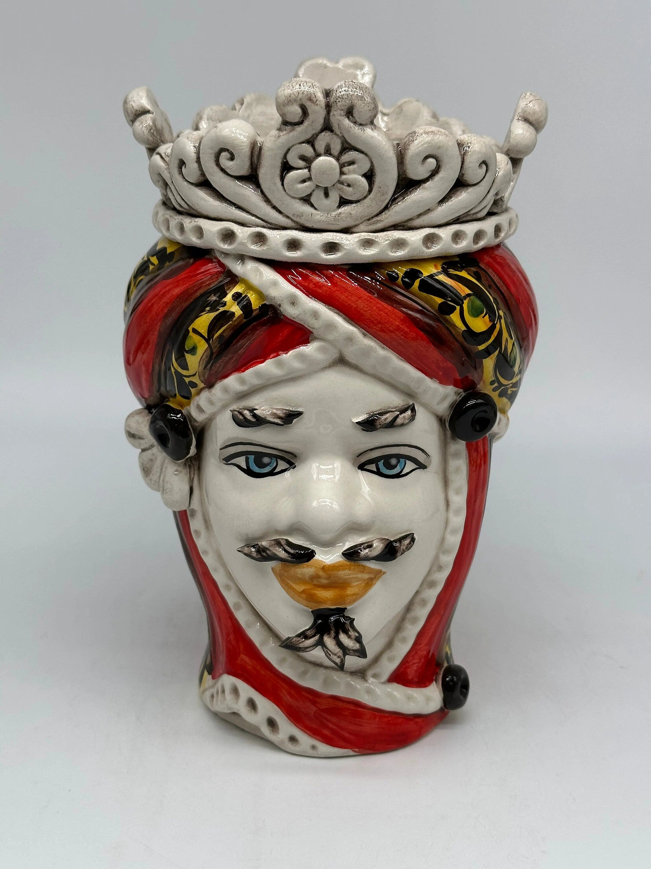 Teste di Moro Moresca Ceramica Caltagirone cm H.22 L.13 Artigianale Decorazione 2020 Rosso DD CERAMICHE SICILIANE