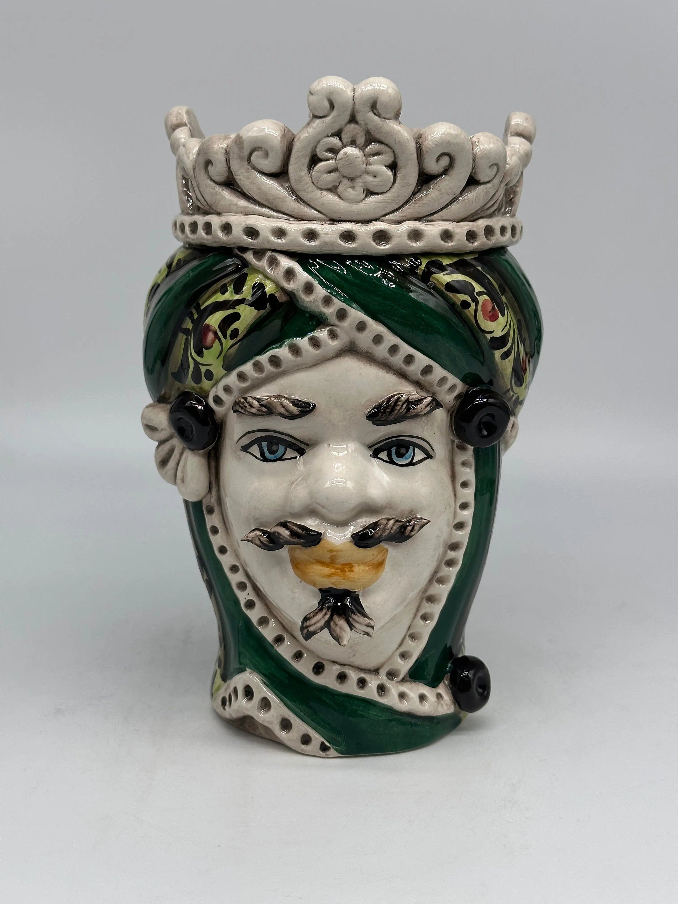 Teste di Moro Moresca Ceramica Caltagirone cm H.22 L.13 Artigianale Decorazione 2020 Verde DD CERAMICHE SICILIANE