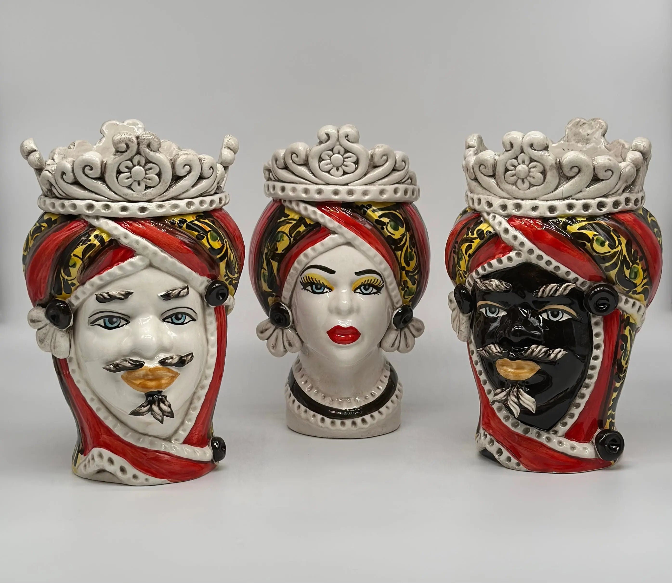 Teste di Moro Moresca Ceramica Caltagirone cm H.22 L.13 Artigianale Decorazione 2020 Rosso DD CERAMICHE SICILIANE