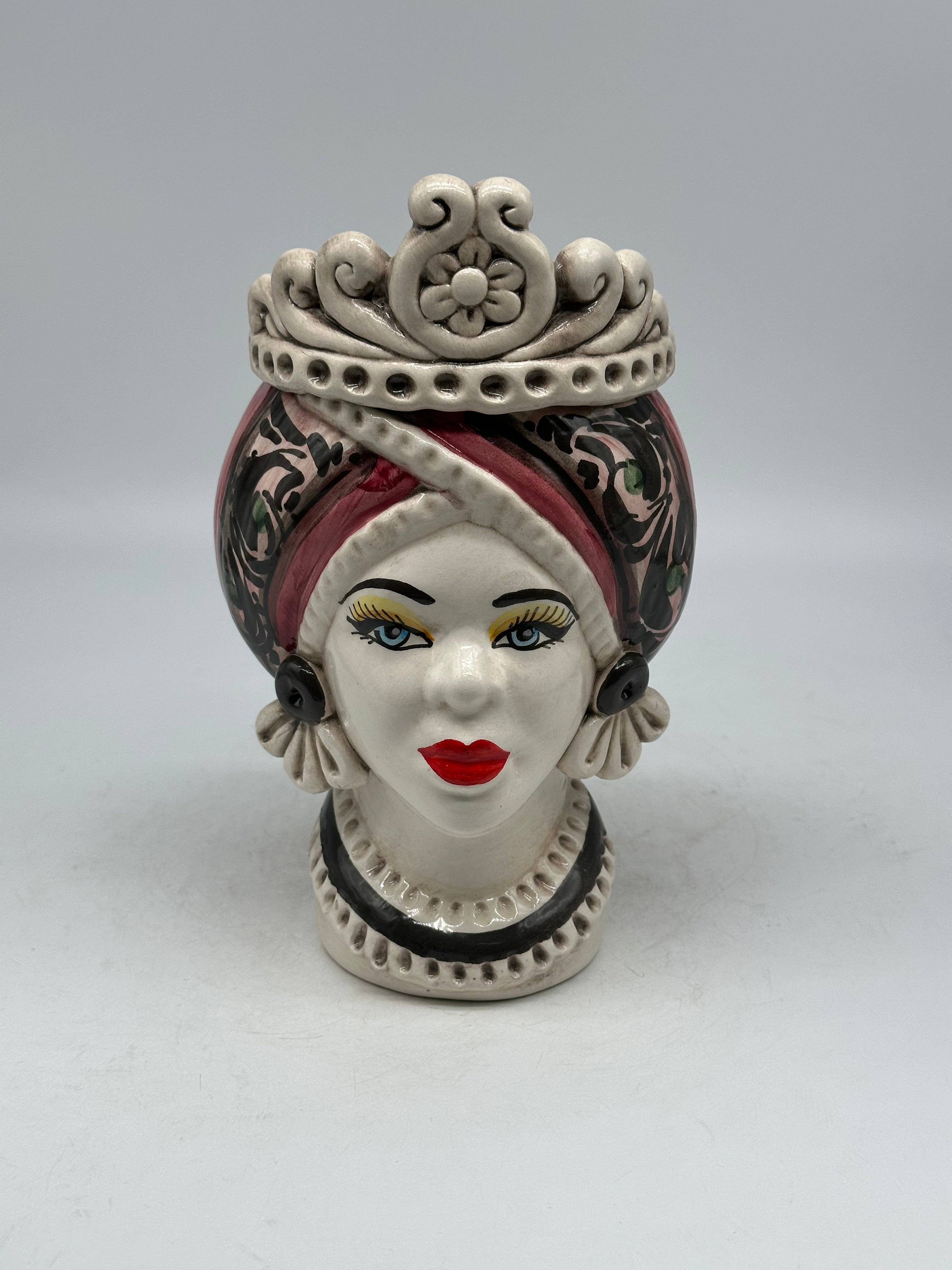 Teste di Moro Moresca Ceramica Caltagirone cm H.22 L.13 Artigianale Decorazione 2020 Rosa - Regina - TESTE DI MORO
