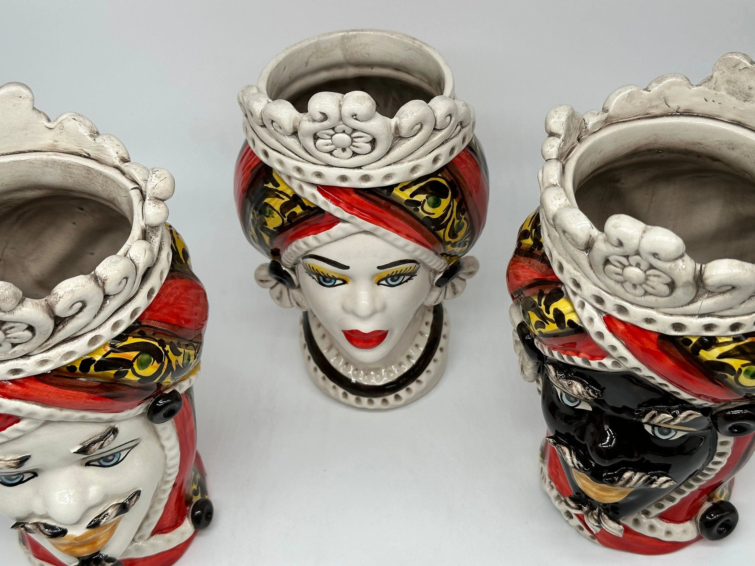 Teste di Moro Moresca Ceramica Caltagirone cm H.22 L.13 Artigianale Decorazione 2020 Rosso DD CERAMICHE SICILIANE