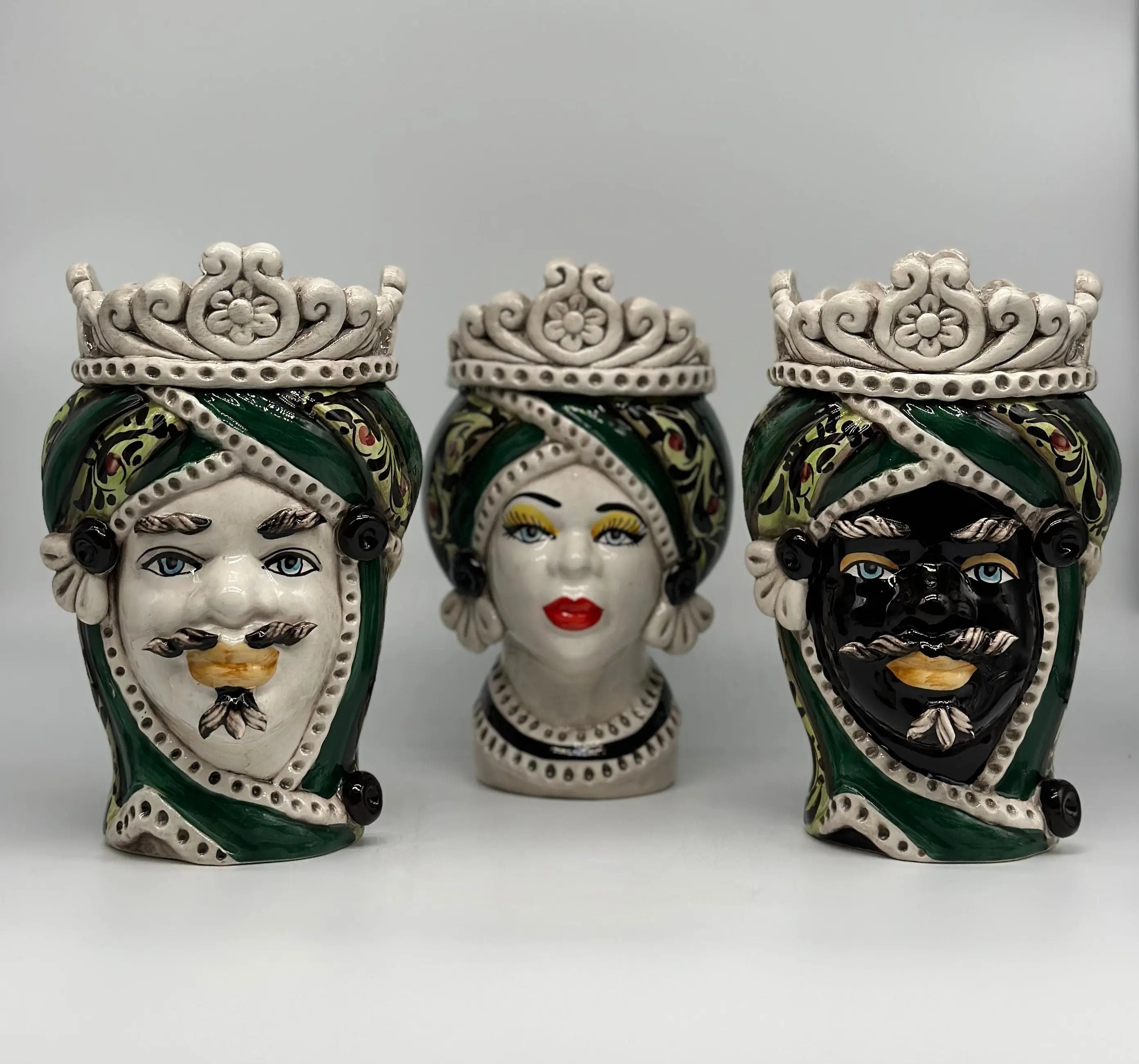 Teste di Moro Moresca Ceramica Caltagirone cm H.22 L.13 Artigianale Decorazione 2020 Verde DD CERAMICHE SICILIANE