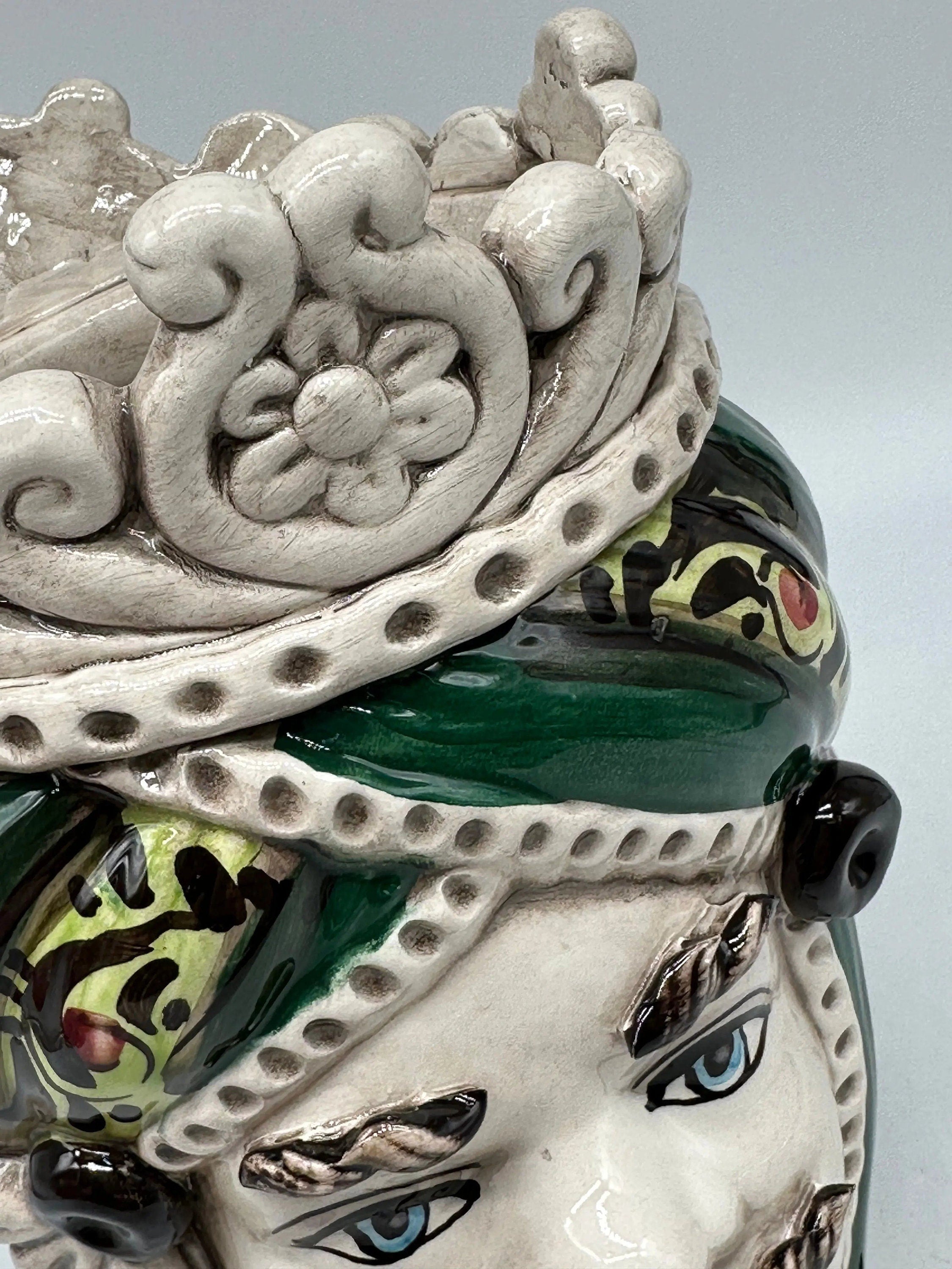 Teste di Moro Moresca Ceramica Caltagirone cm H.22 L.13 Artigianale Decorazione 2020 Verde DD CERAMICHE SICILIANE