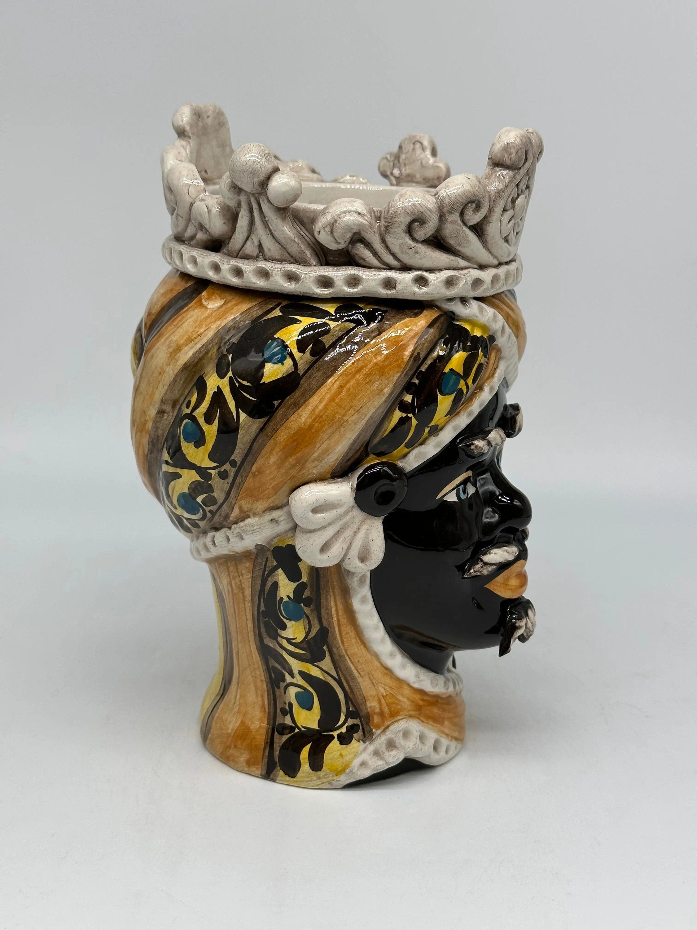 Teste di Moro Moresca Ceramica Caltagirone cm H.22 L.13 Artigianale Decorazione 2020 Arancio DD CERAMICHE SICILIANE