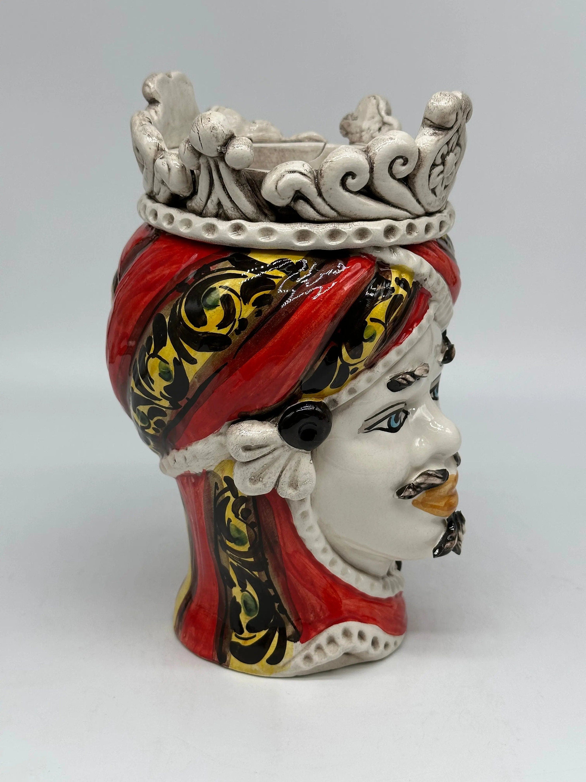 Teste di Moro Moresca Ceramica Caltagirone cm H.22 L.13 Artigianale Decorazione 2020 Rosso DD CERAMICHE SICILIANE