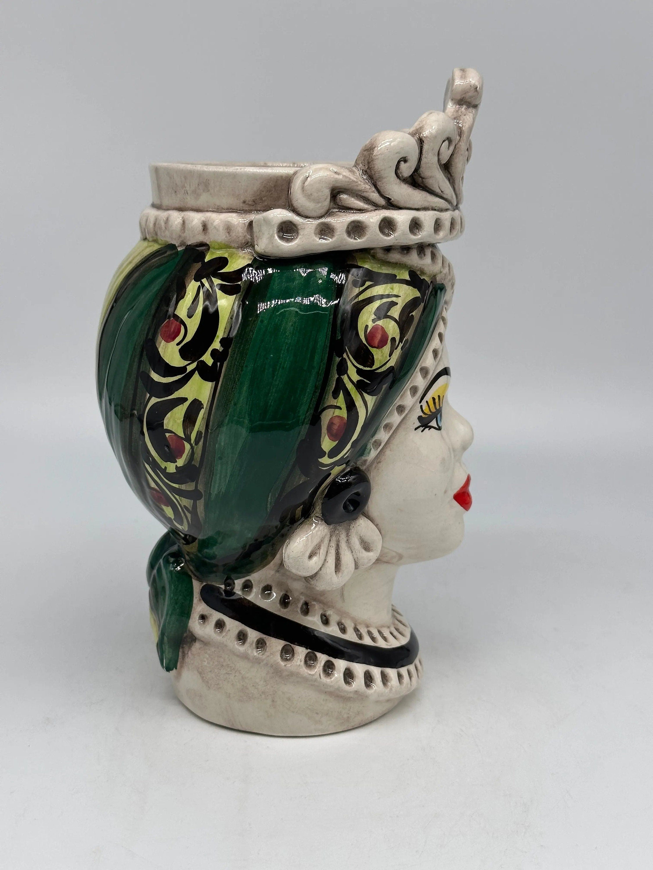 Teste di Moro Moresca Ceramica Caltagirone cm H.22 L.13 Artigianale Decorazione 2020 Verde DD CERAMICHE SICILIANE