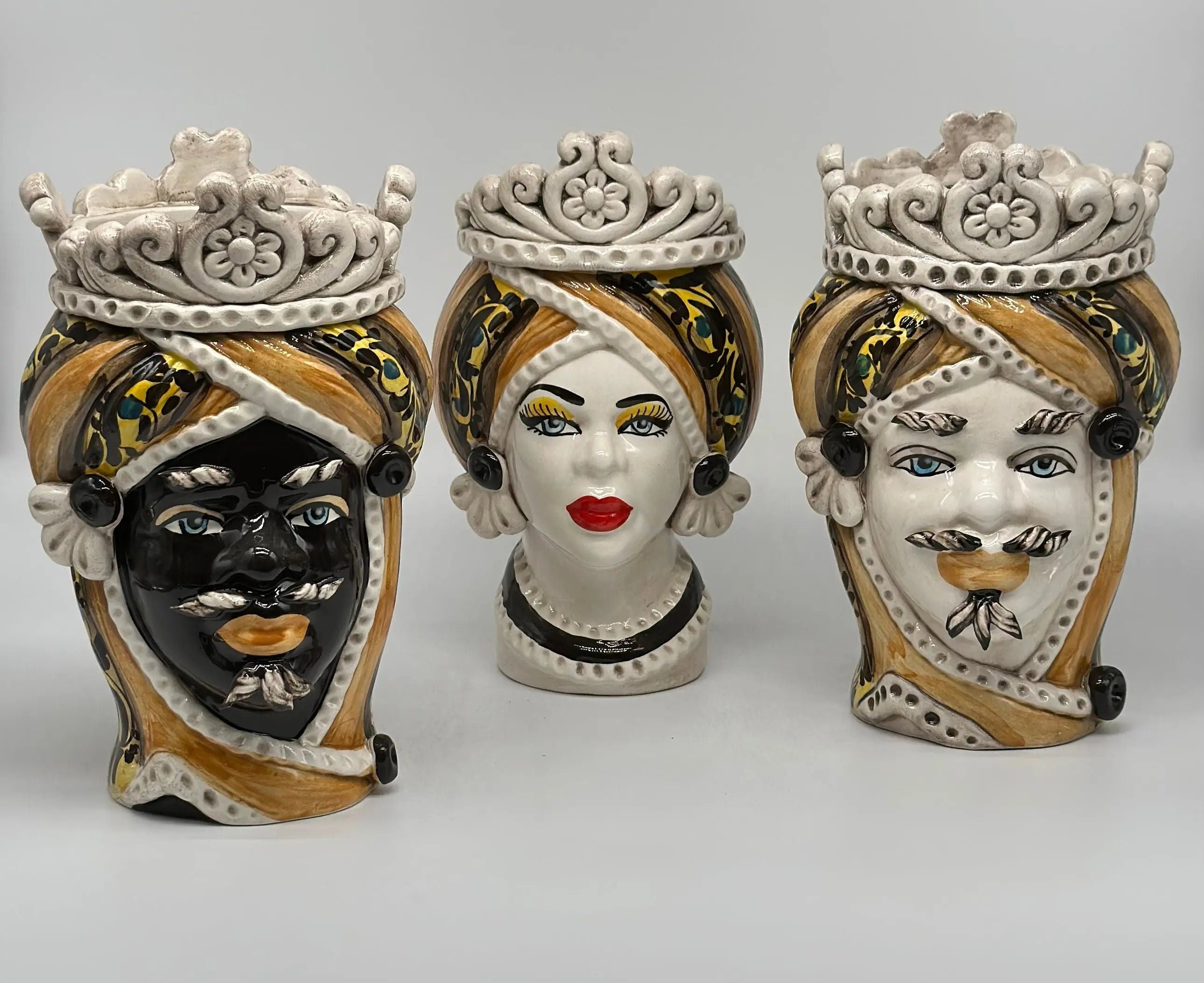 Teste di Moro Moresca Ceramica Caltagirone cm H.22 L.13 Artigianale Decorazione 2020 Arancio DD CERAMICHE SICILIANE