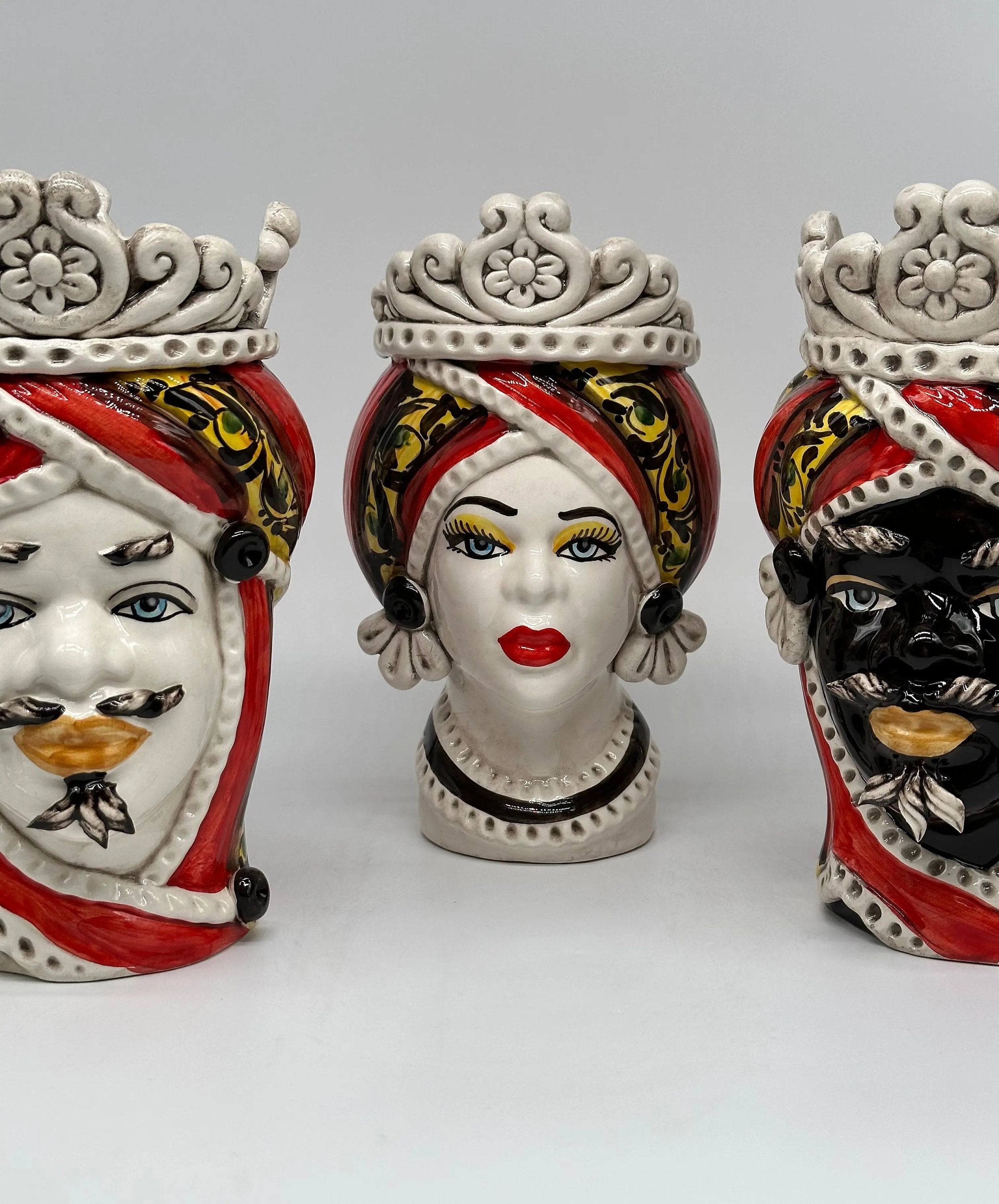 Teste di Moro Moresca Ceramica Caltagirone cm H.22 L.13 Artigianale Decorazione 2020 Rosso DD CERAMICHE SICILIANE