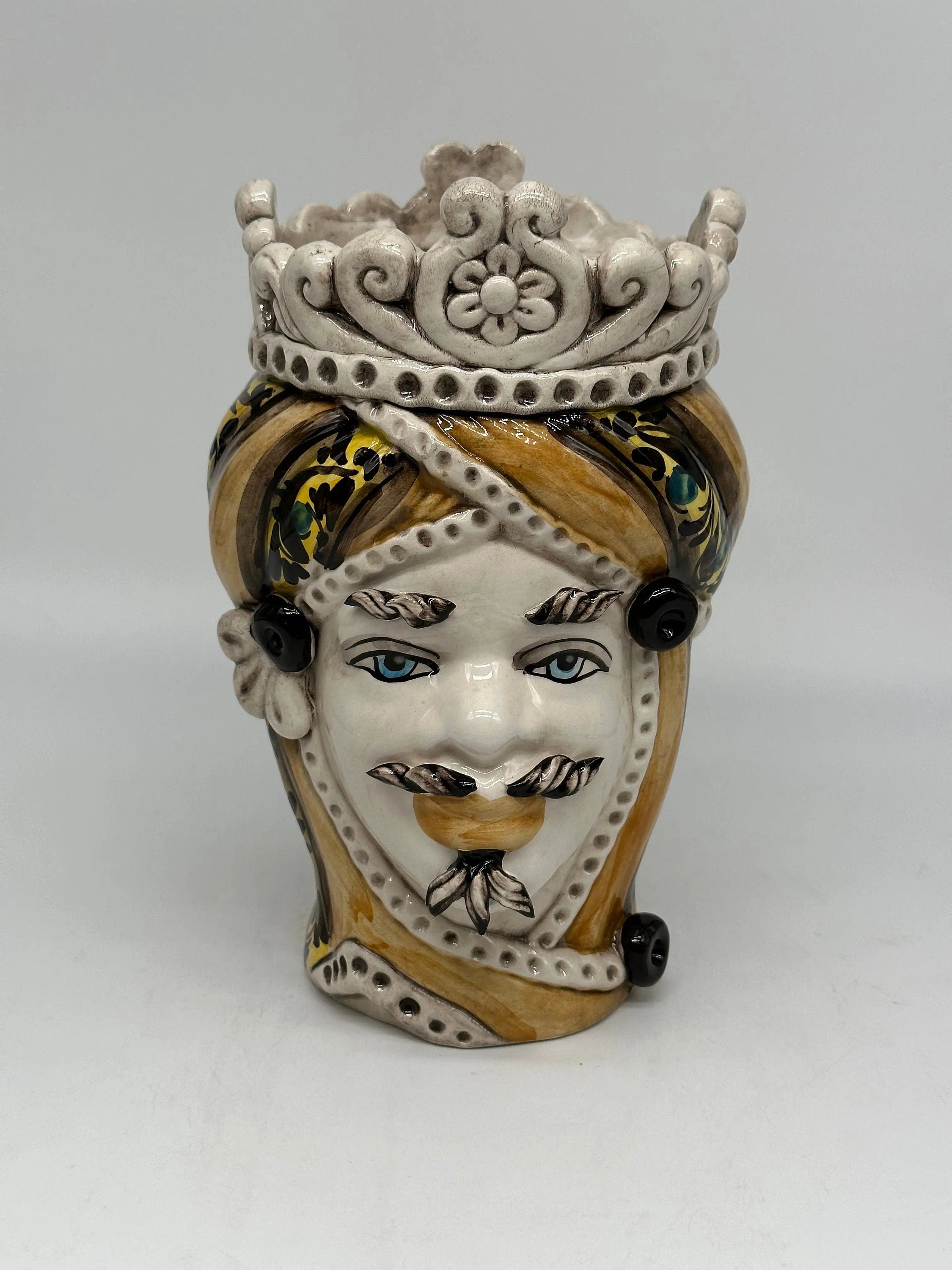 Teste di Moro Moresca Ceramica Caltagirone cm H.22 L.13 Artigianale Decorazione 2020 Arancio DD CERAMICHE SICILIANE