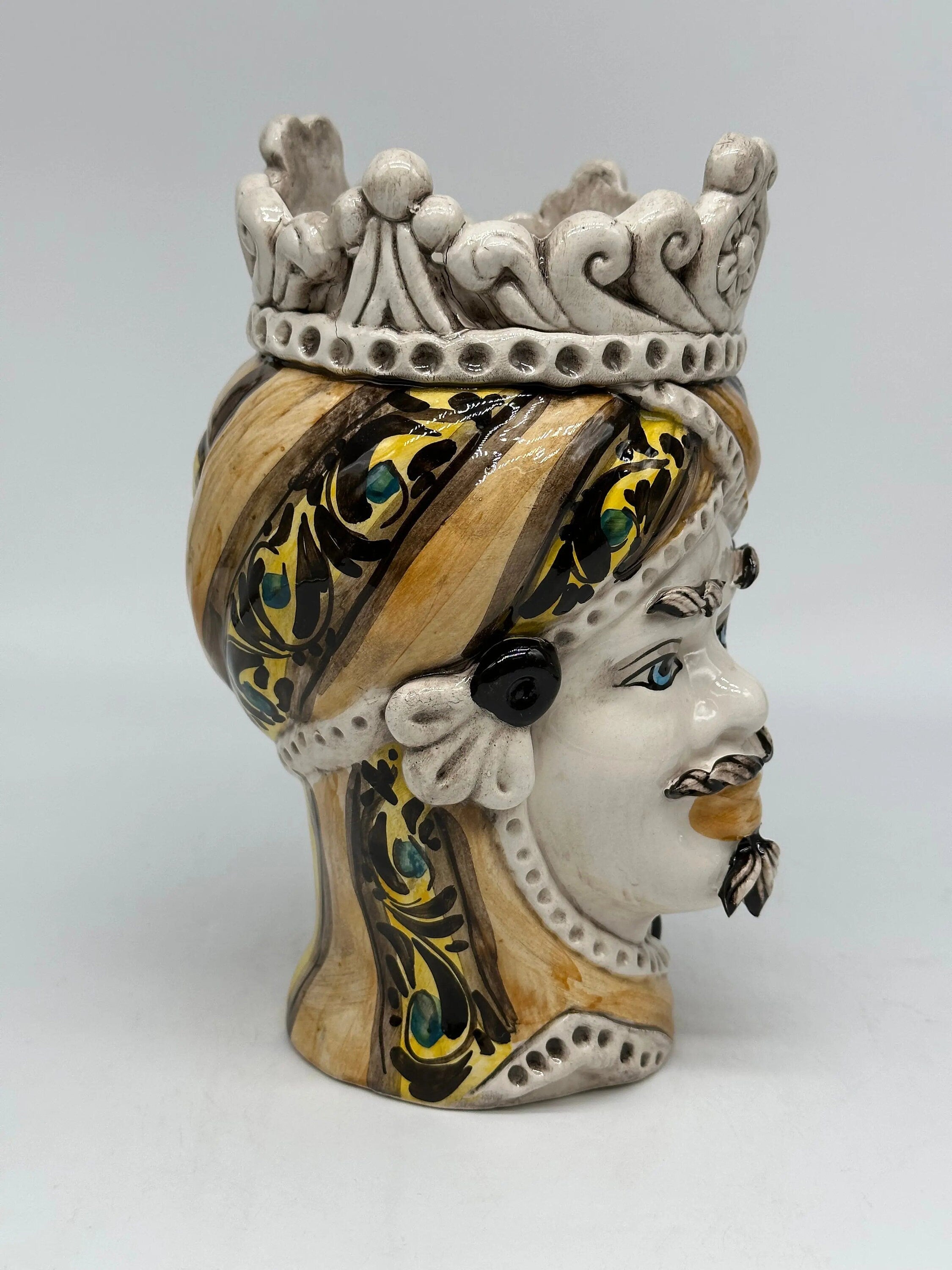 Teste di Moro Moresca Ceramica Caltagirone cm H.22 L.13 Artigianale Decorazione 2020 Arancio DD CERAMICHE SICILIANE